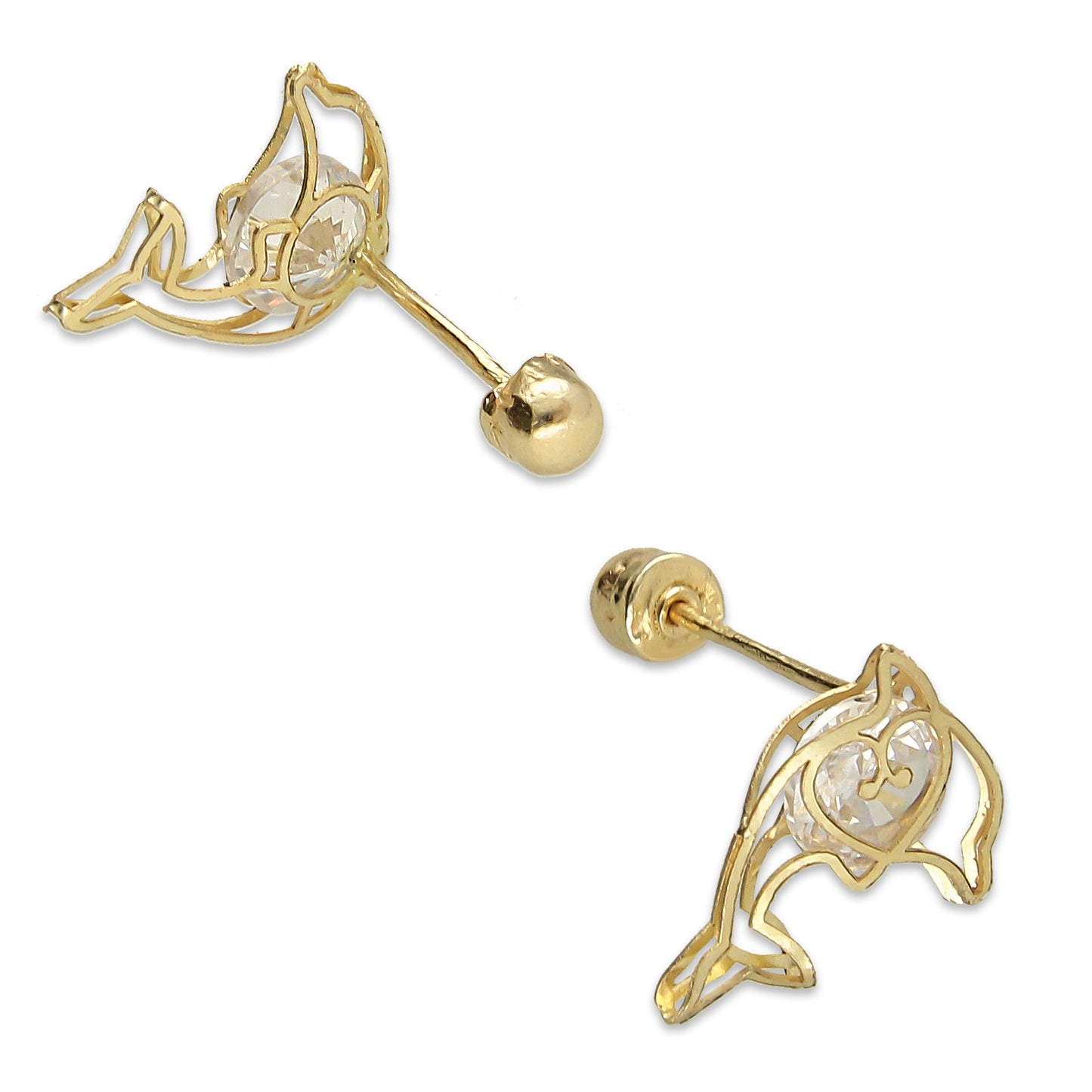 LPAUBR044 Aretes Broquel Oro 10K Niñas o Mujer Delfin 3D Med 513C 1858404507