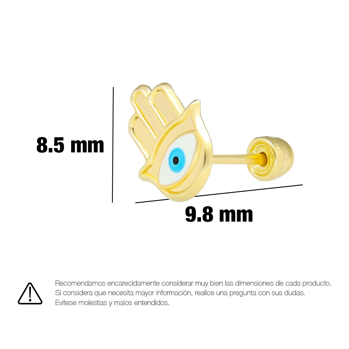 LPAUBR066 Aretes Broquel Oro 10K Niñas o Mujer Mano Fatima 659 1891221781