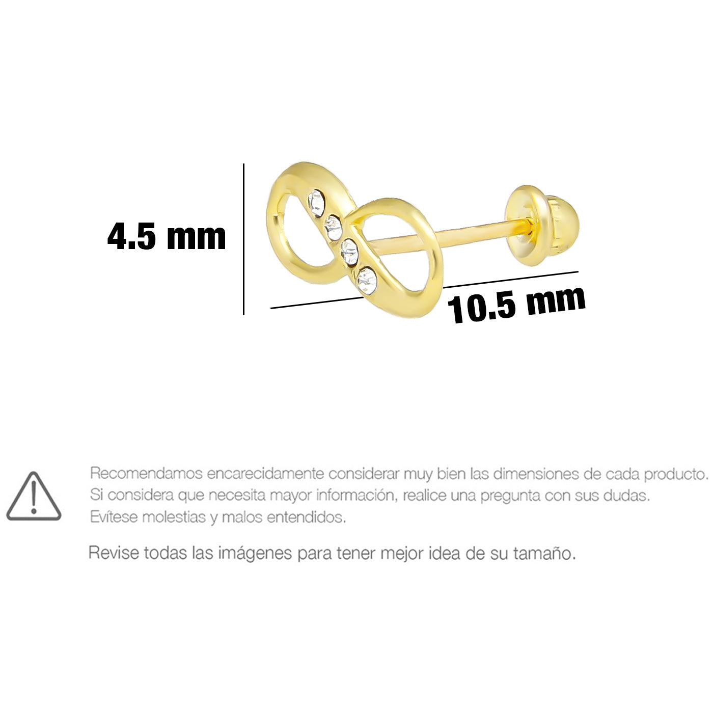 LPAUBR085 Aretes Broquel Oro 10K Niña o Mujer Infinito Jumbo PP 238 1908487131
