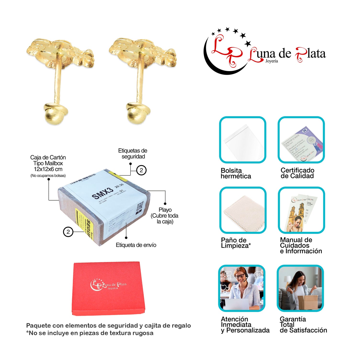 LPAUBR096 Aretes Broquel Oro Sólido 10K Ratoncitos Beso Broche Bolita 275 1989080987