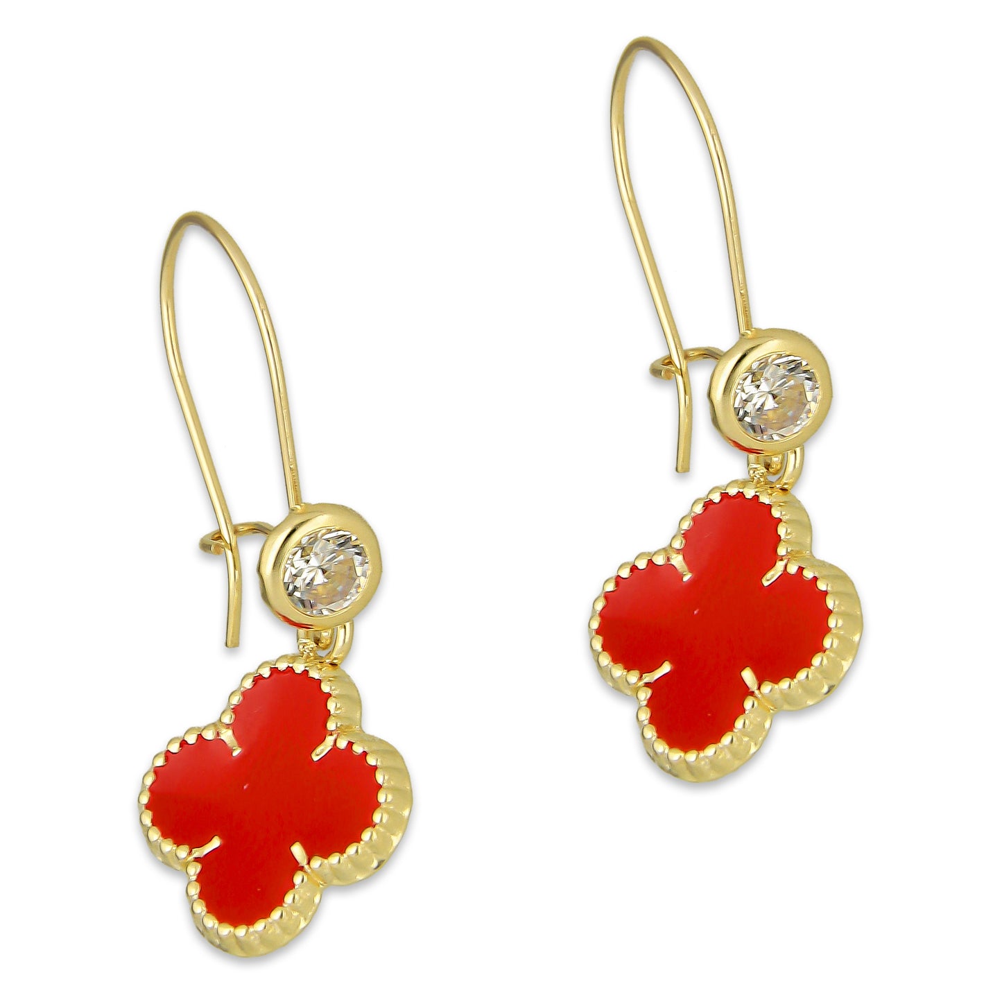 LPAUBR105 Aretes Broquel Arillo Oro Sólido 10K Trébol Esmaltado Rojo 1 cm 5067