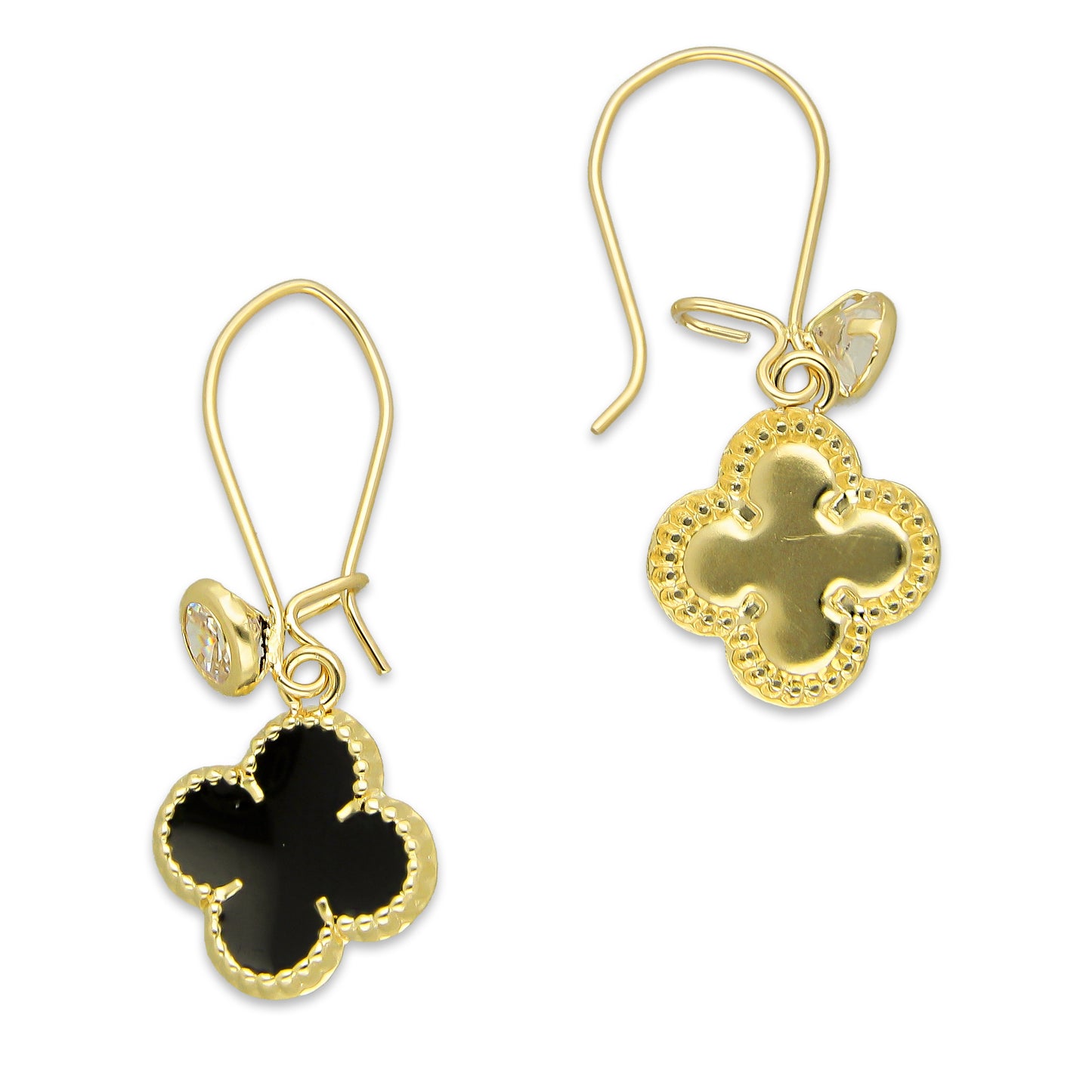 LPAUBR106 Aretes Broquel Arillo Oro Sólido 10K Trébol Esmaltado Negro 1 cm 5067