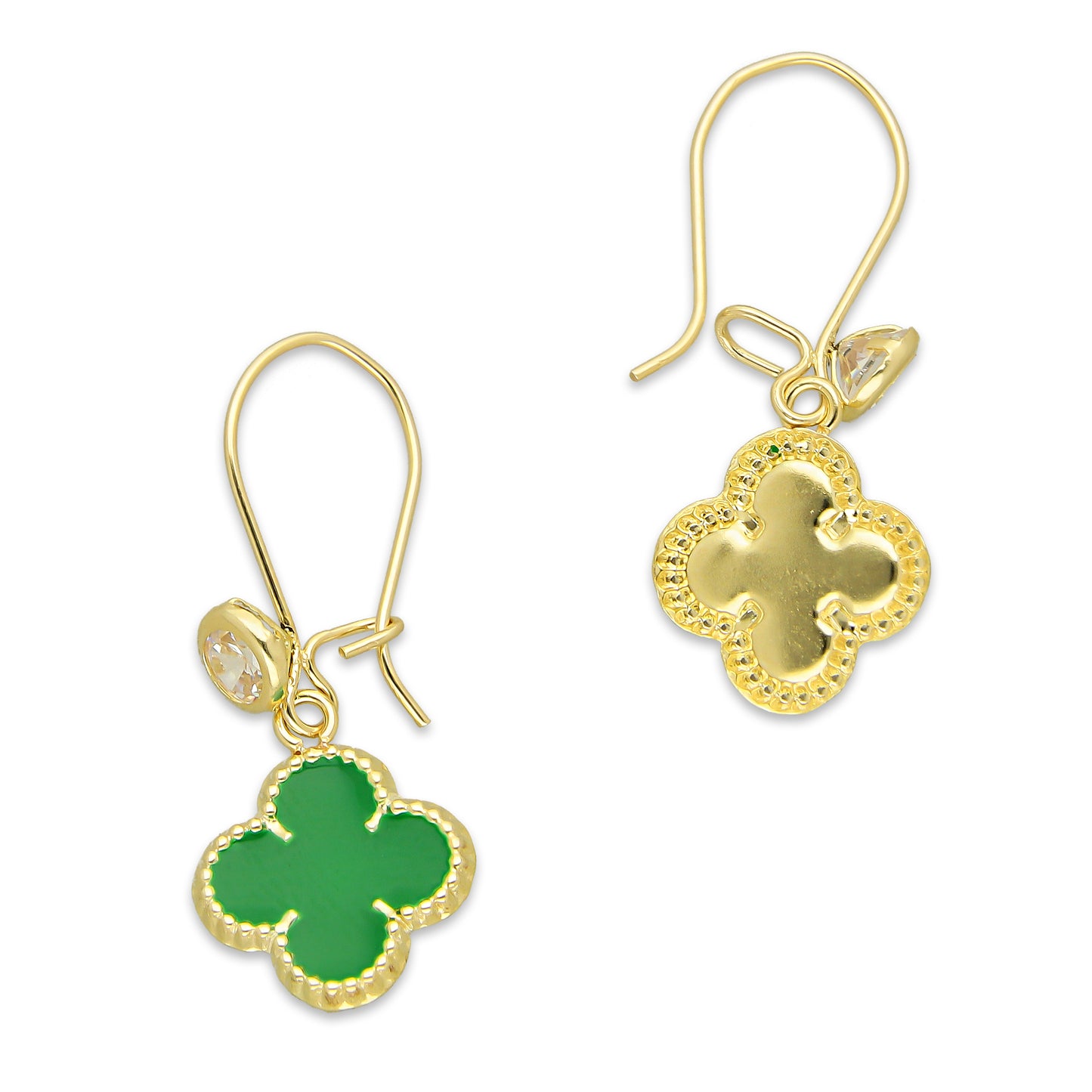 LPAUBR108 Aretes Broquel Arillo Oro Sólido 10K Trébol Esmaltado Verde 1 cm 5067