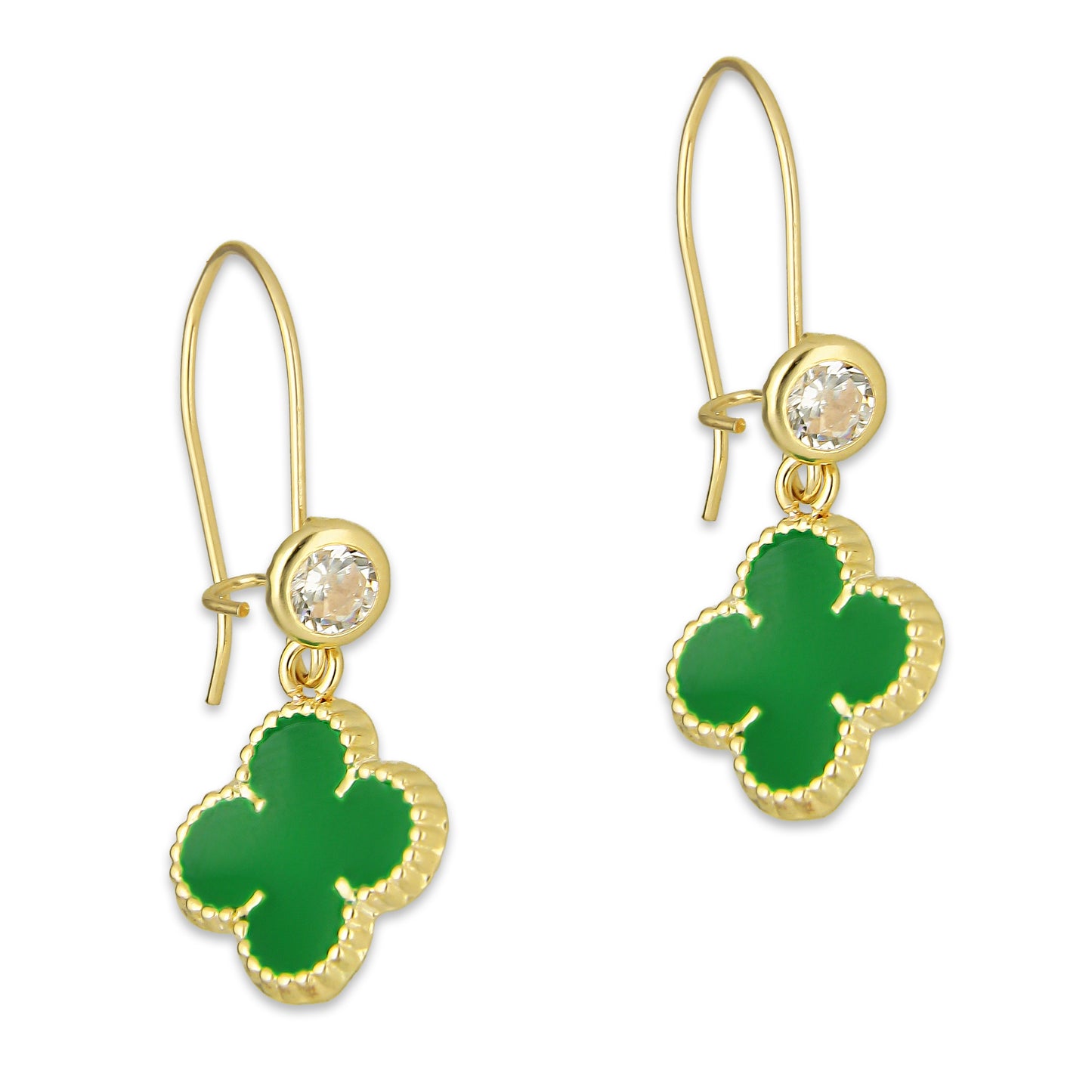 LPAUBR108 Aretes Broquel Arillo Oro Sólido 10K Trébol Esmaltado Verde 1 cm 5067