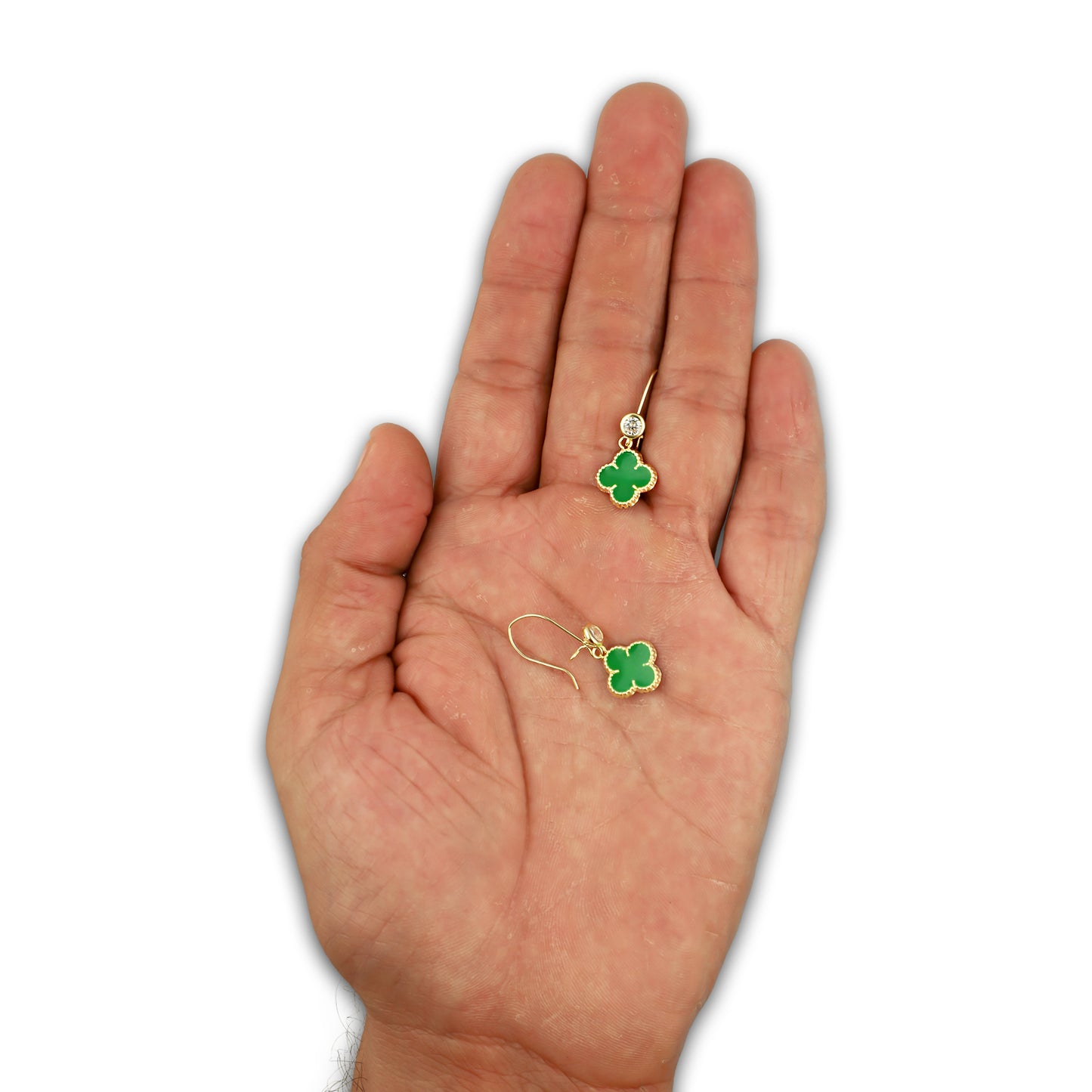 LPAUBR108 Aretes Broquel Arillo Oro Sólido 10K Trébol Esmaltado Verde 1 cm 5067
