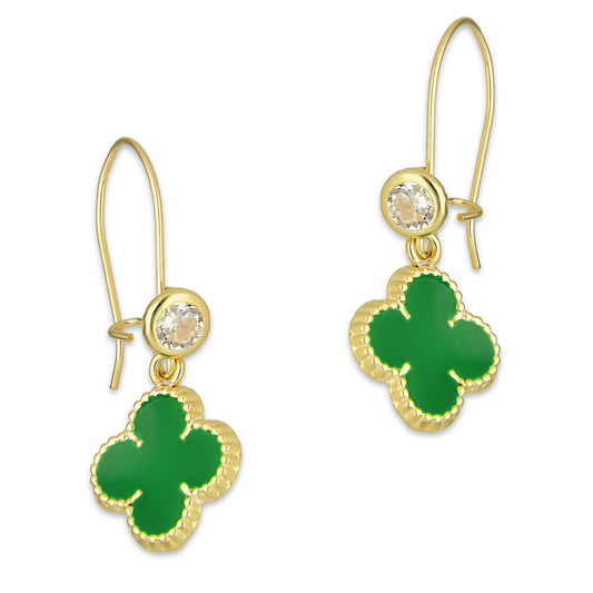 LPAUBR108 Aretes Broquel Arillo Oro Sólido 10K Trébol Esmaltado Verde 1 cm 5067
