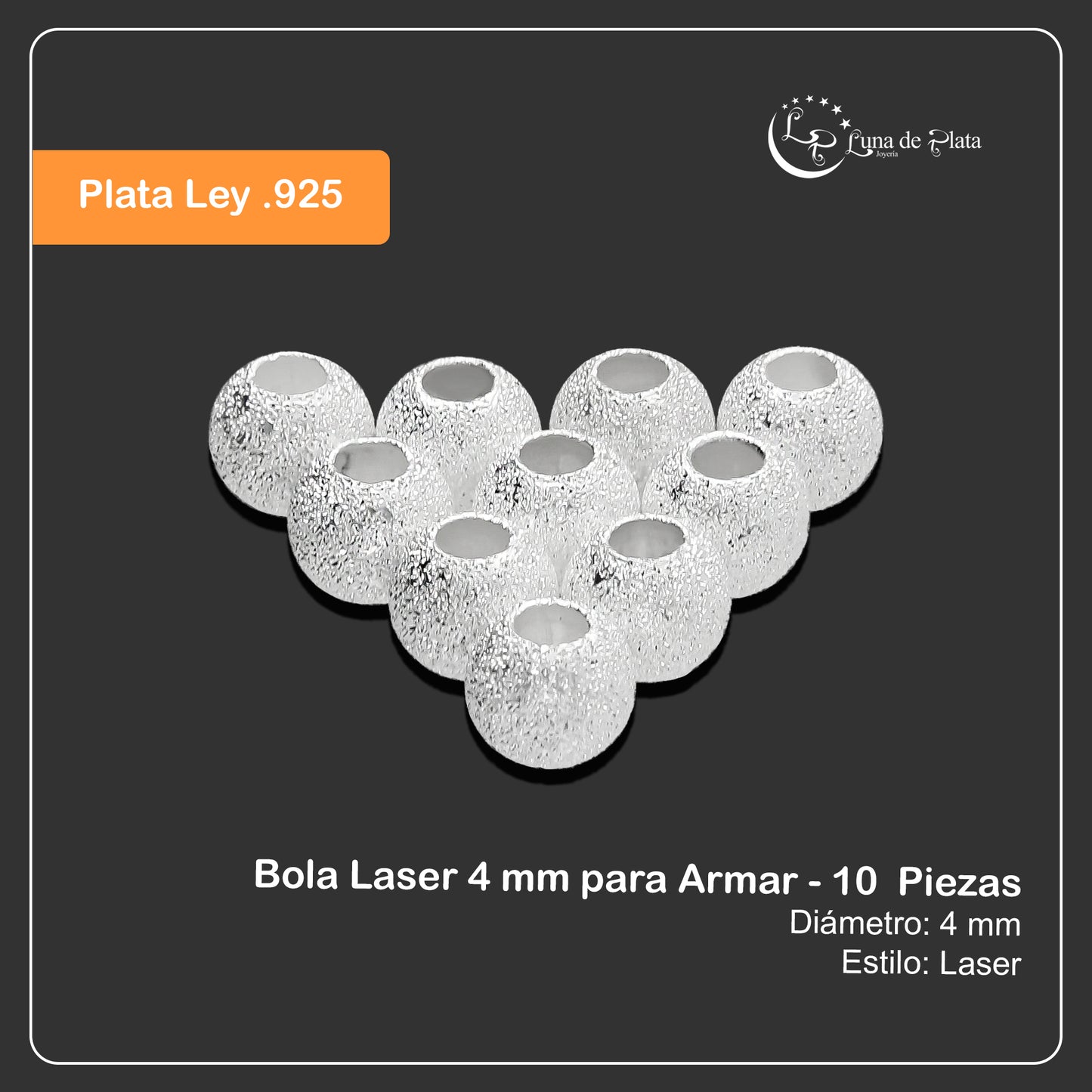 LPBO004 Bola Laser 4 mm para Armar - 10 Piezas de Plata .925 2023759121