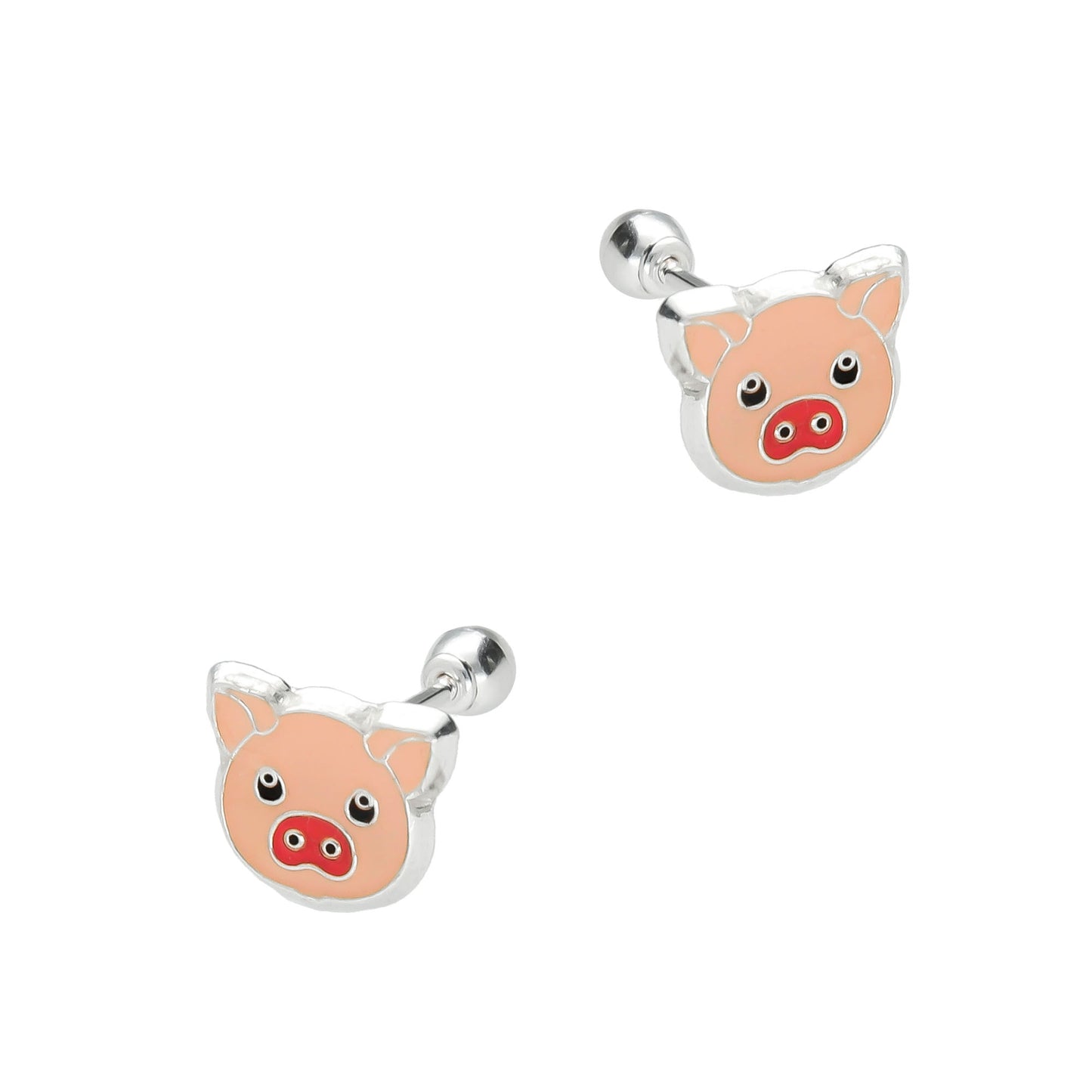 LPBR022 Aretes Broquel Plata Mod Cochinito Esmalte Plata .925 Taxco MLM869083256