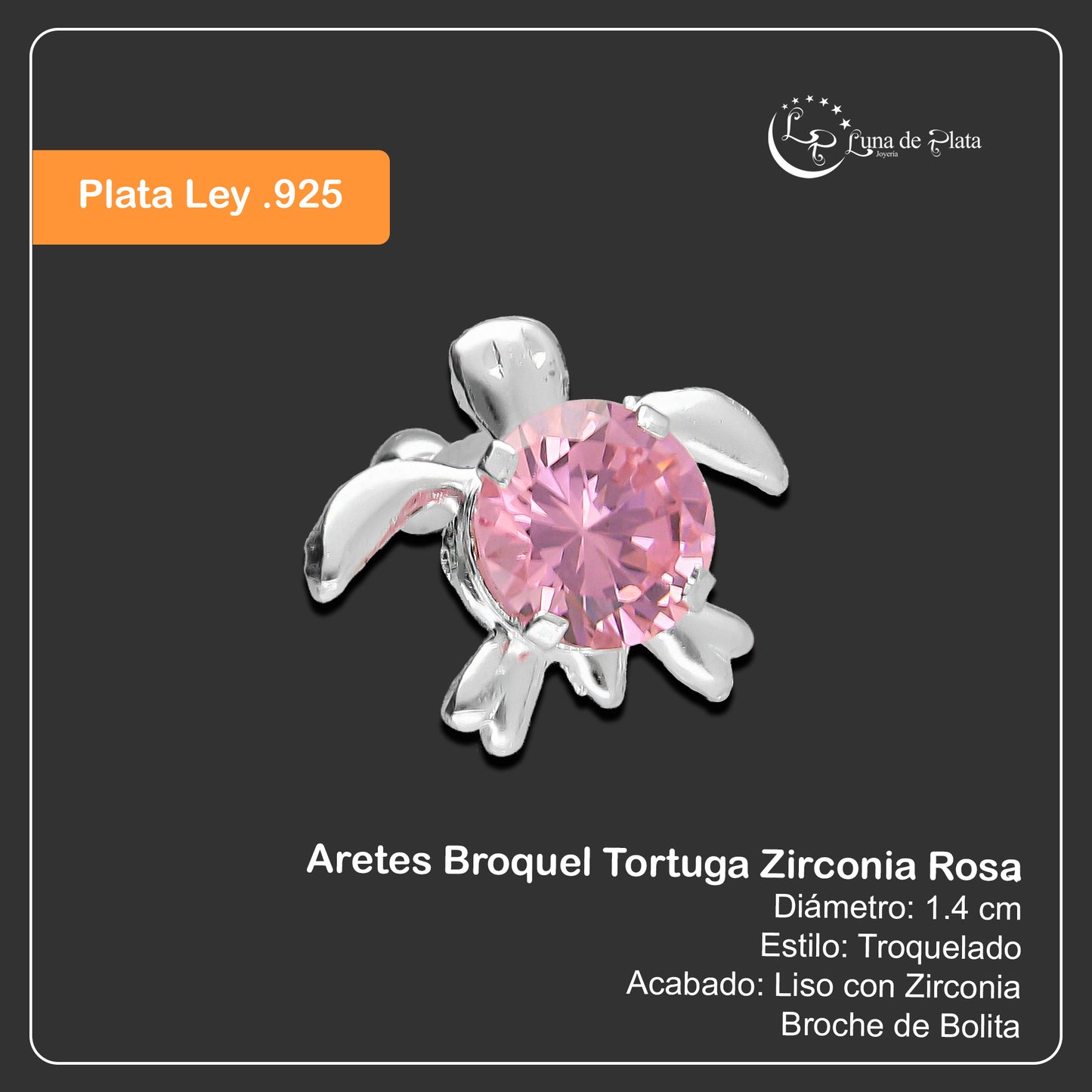LPBR052 Aretes Broquel Plata Mod Tortugas Zirconia Plata .925 Taxco MLM764964233