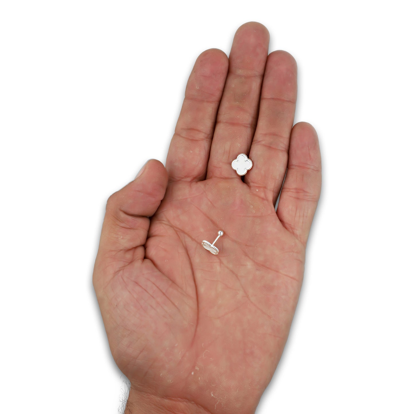 LPBR094 Arete Broquel Trébol Blanco Esmalte 11 mm en Plata .925 Taxco