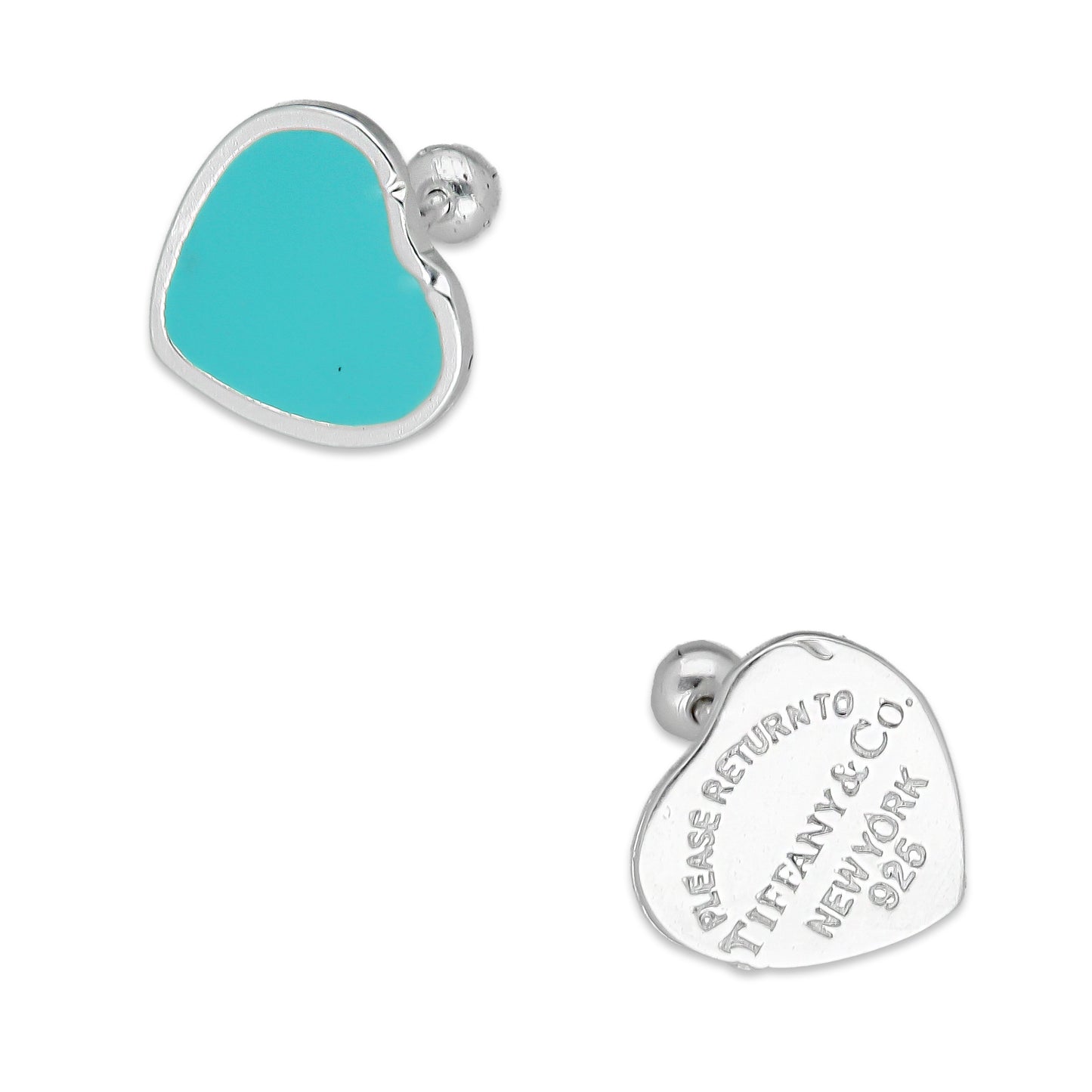 LPBR098 Arete Broquel Tiff Azul Cielo Esmalte 11 mm en Plata .925 Taxco