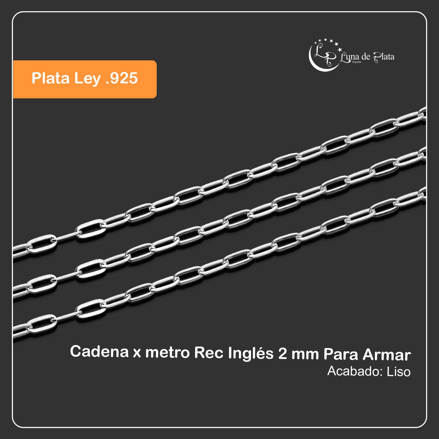 LPCAD004 Cadena x metro Rec Inglés 2 mm Para Armar Plata .925 2036277703