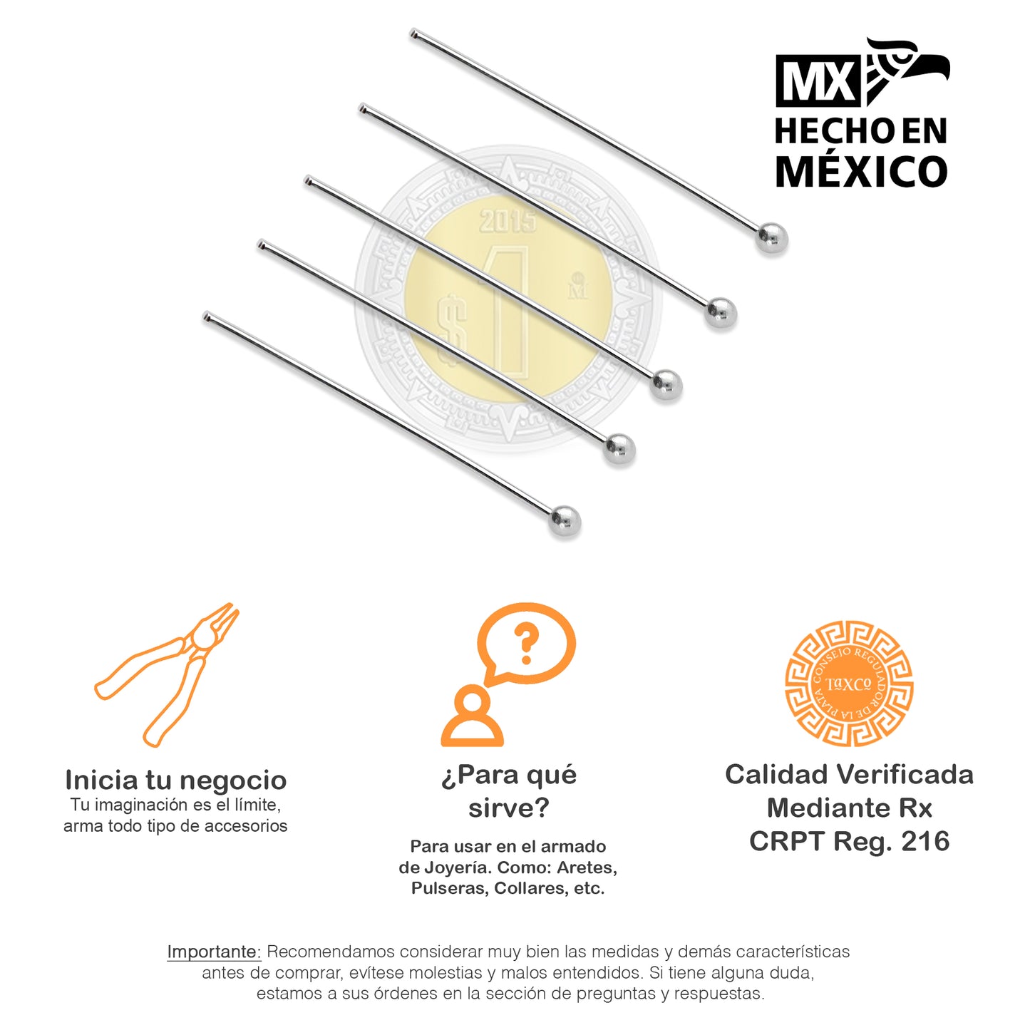 LPCE001 Cerillos 3 cm Para Armar - 5 Piezas en Plata .925 2965059554