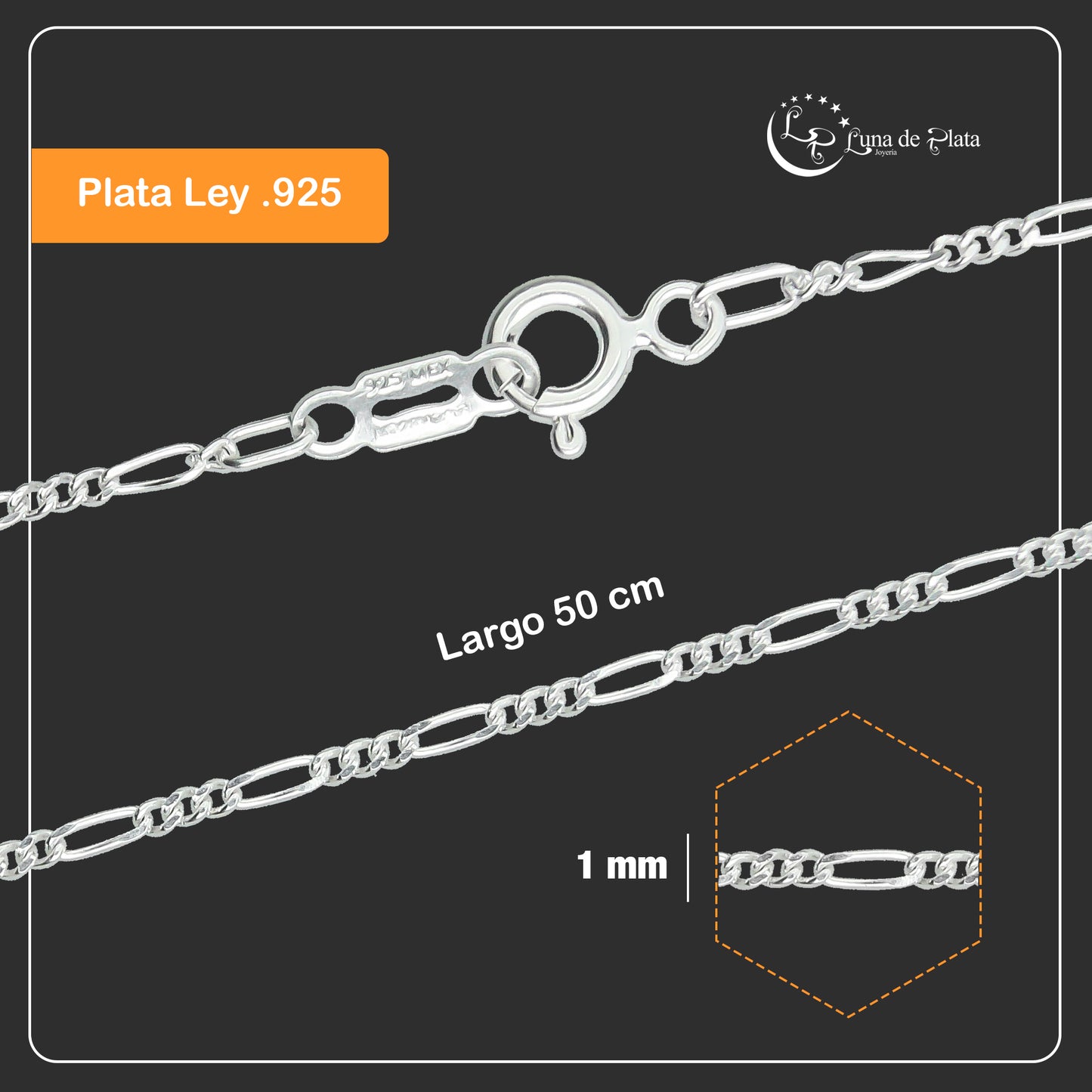 LPCU002-50 Cadena Fígaro 3 Por 1 De 1 Mm X 50 Cms 684567235