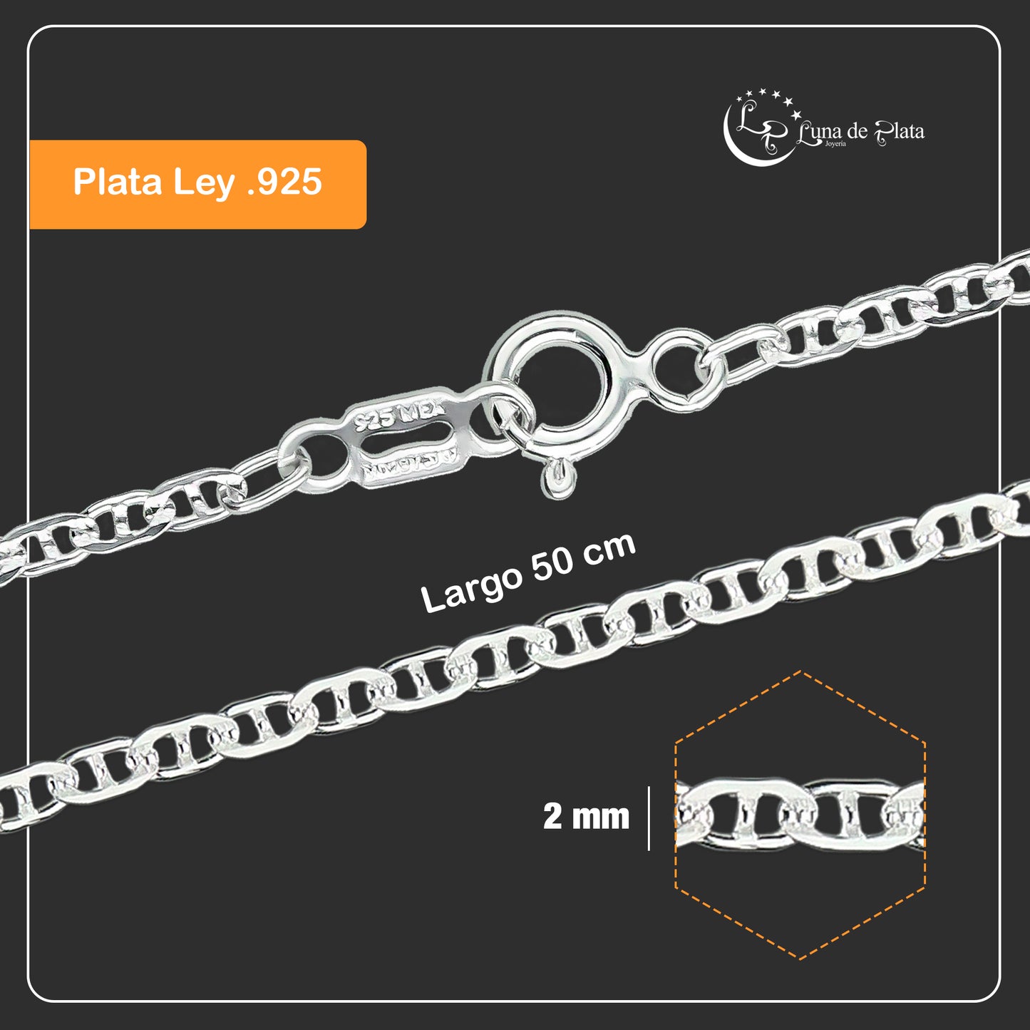 LPCU003-50 Cadena Ancla Plana Diamantada 2 Mm X 50 684568701