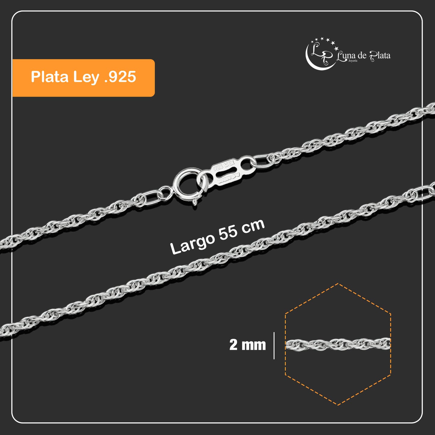 LPCU008-55 Cadena Torsal Ligera 2 Mm X 55 Cm 739350365