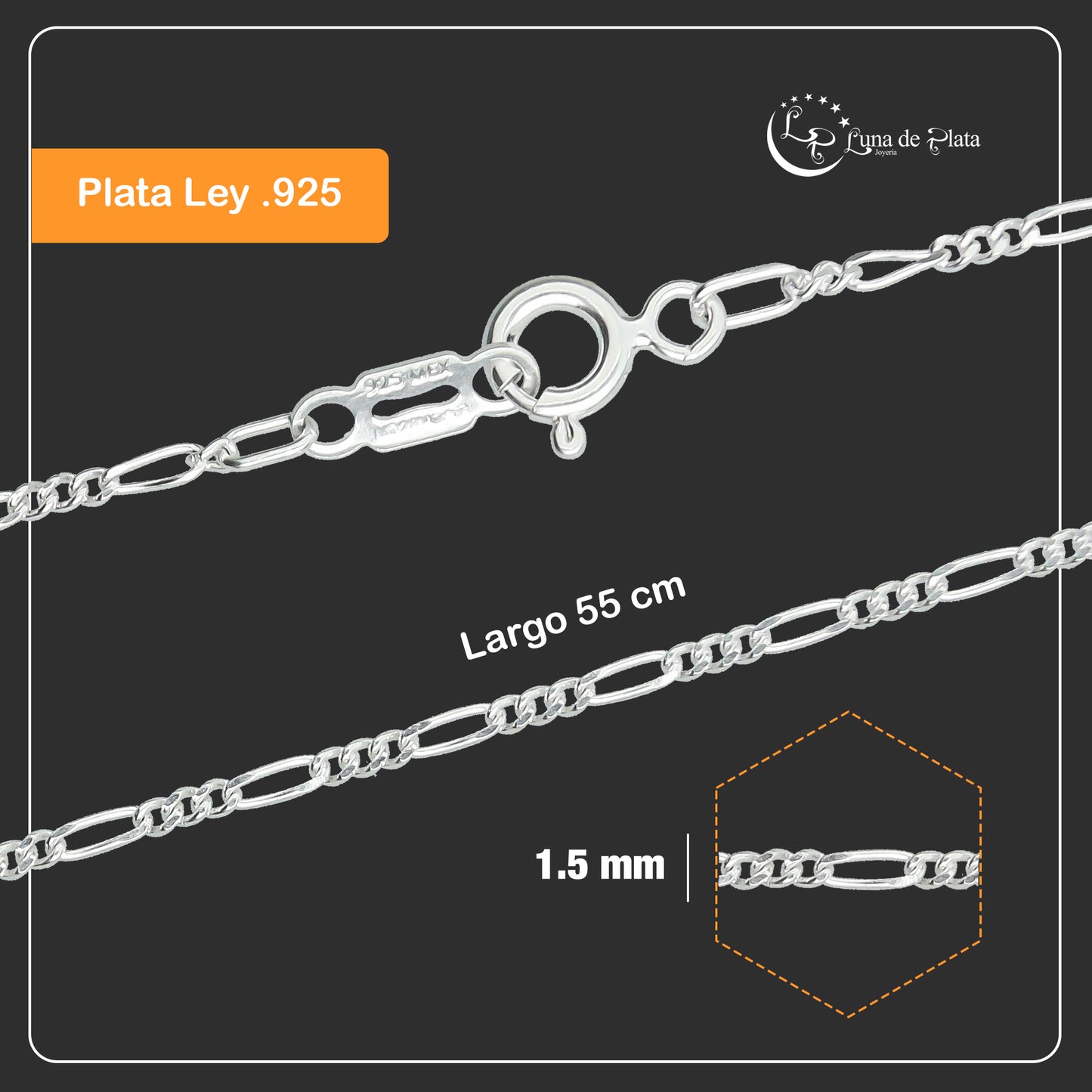 LPCU012-55 Cadena Fígaro 3 Por 1 De 1.5 Mm X 55 Cms 739353181