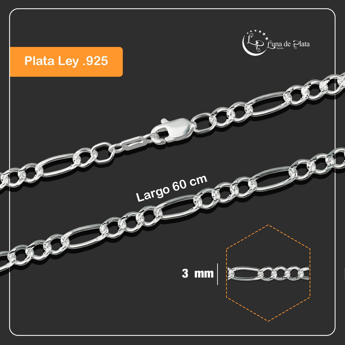 LPCU013-60 Cadena Fígaro 3 Por 1 De 3 Mm X 60 Cm 739353991