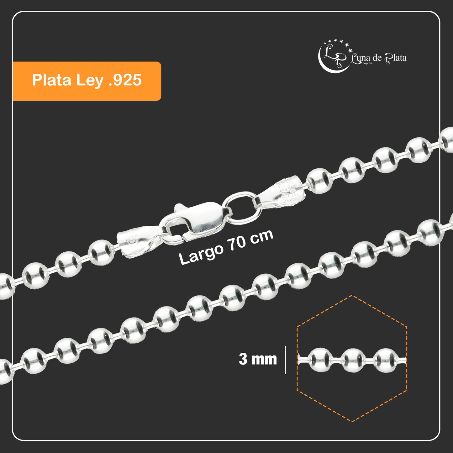 LPCU020-70 Cadena Bolitas Lisas 3 Mm X 70 Cms 740351479