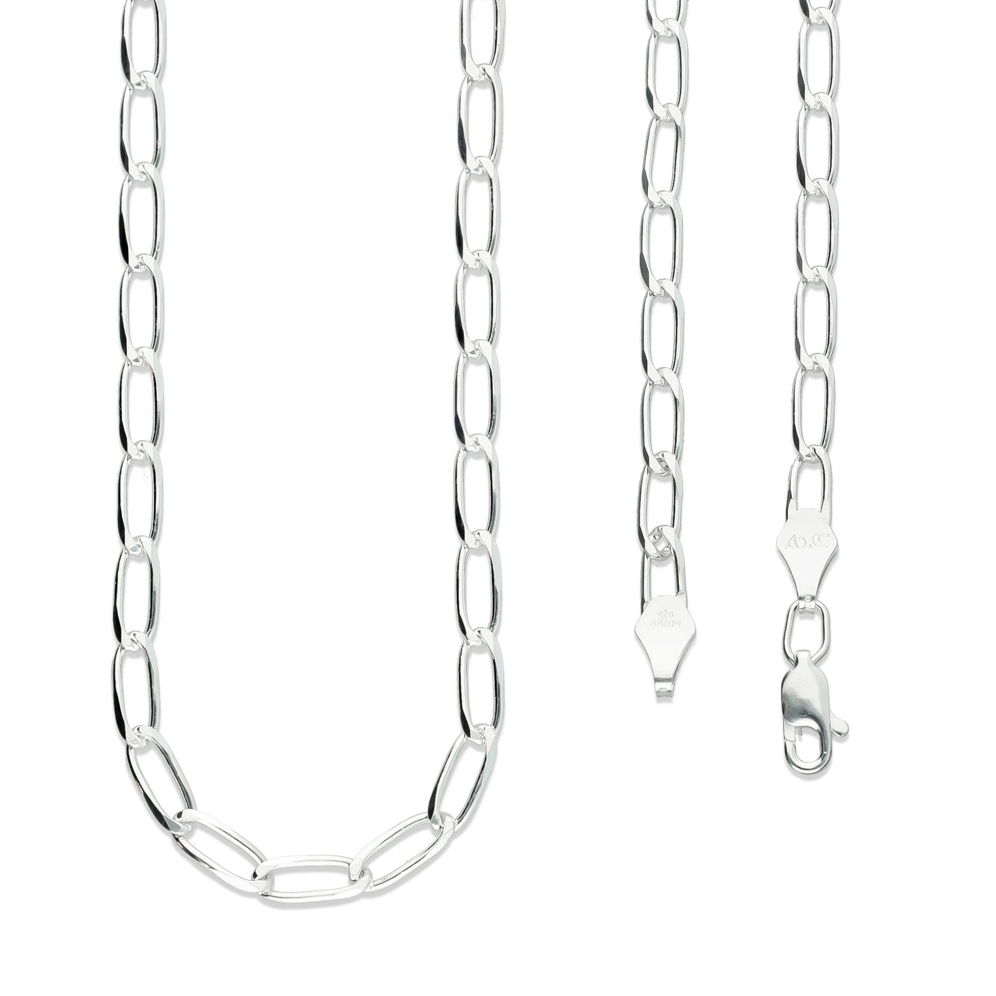 LPCU038-60 Cadena Mediana Hombre 60 Cms X 4.6 Mm Ojillo Lisa Plata 925 905277531