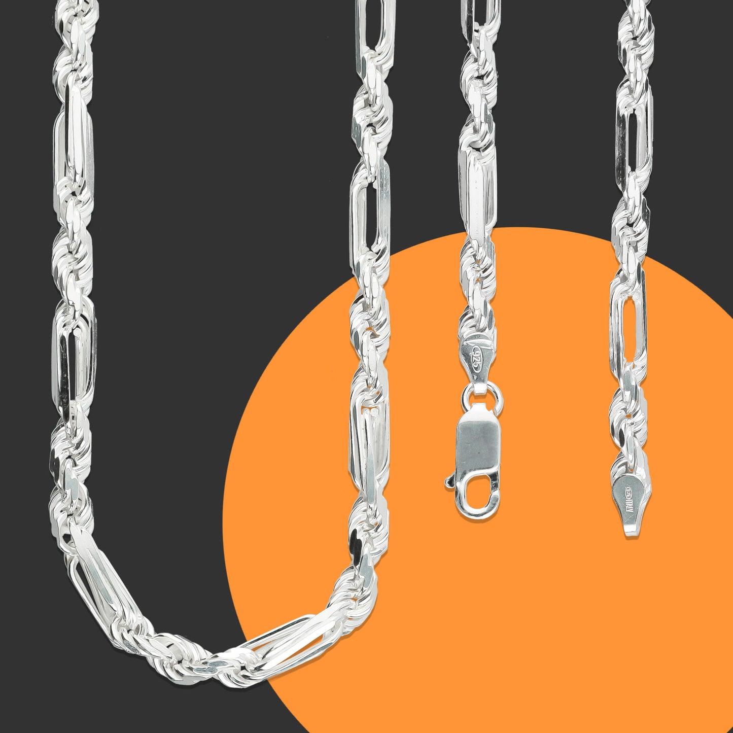 LPCU039-65 Cadena Torsal Fígaro 5 mm x 65 cm Plata .925 Taxco Gro. 3967276446