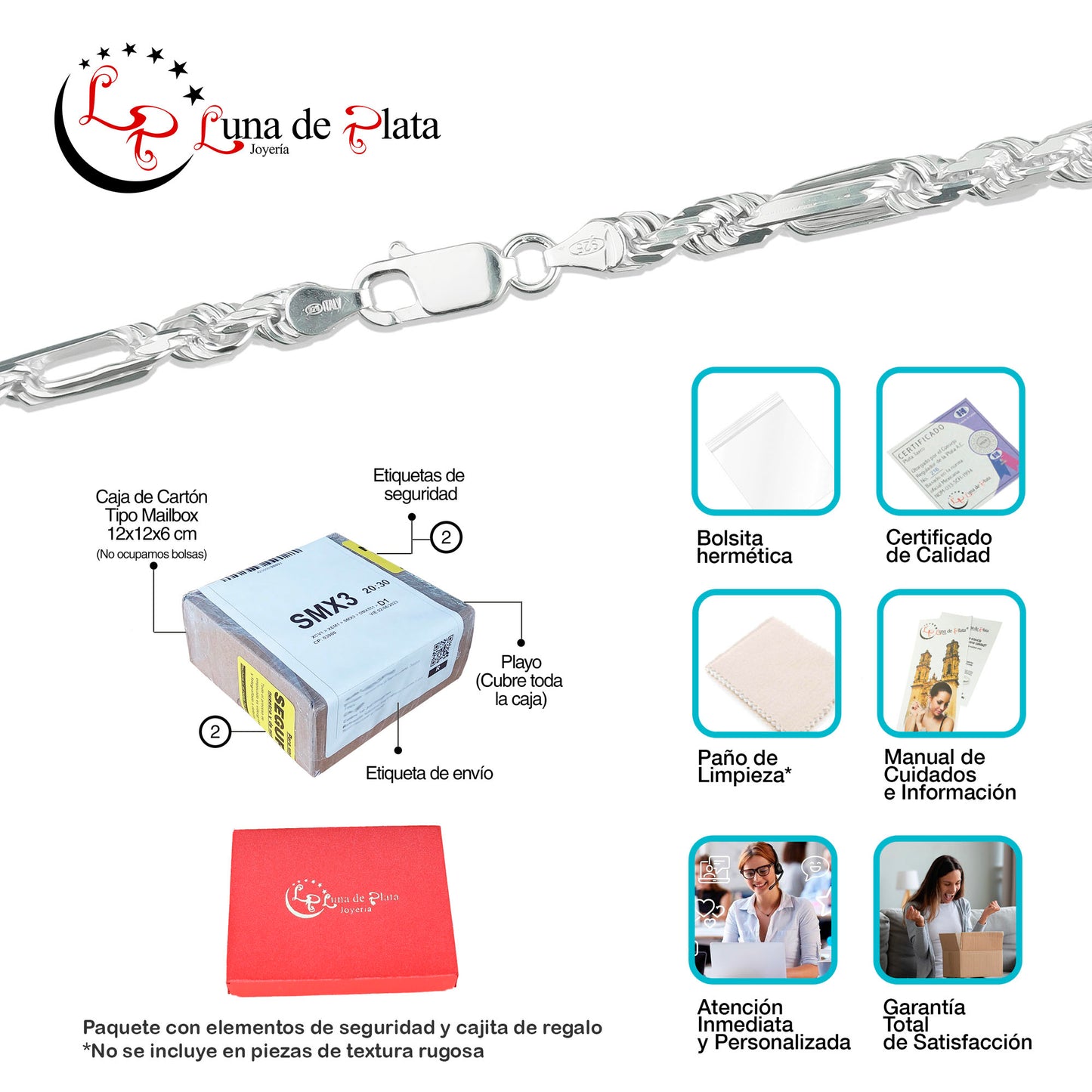 LPCU039-65 Cadena Torsal Fígaro 5 mm x 65 cm Plata .925 Taxco Gro. 3967276446
