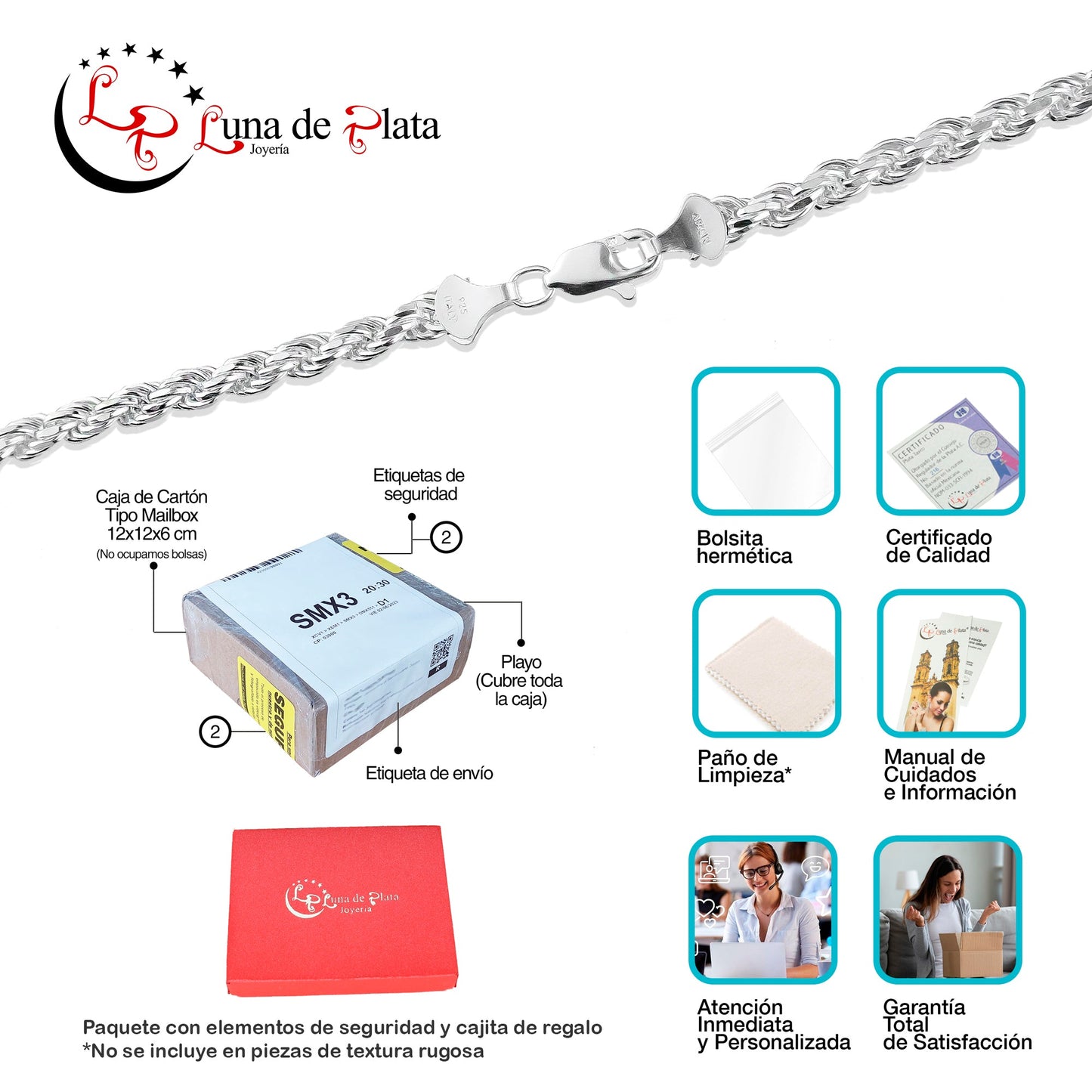 LPCU044-70 Cadena Torsal Diamantada 4 mm x 70 cm Plata .925 Taxco Gro 2951712592