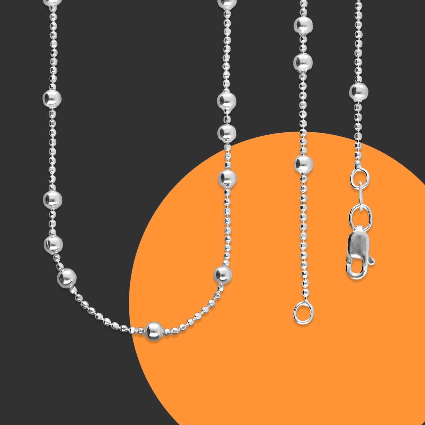 LPCU059-60 Cadena Viviana Bolitas 3x1 60 cm Plata .925 Taxco 3368527776
