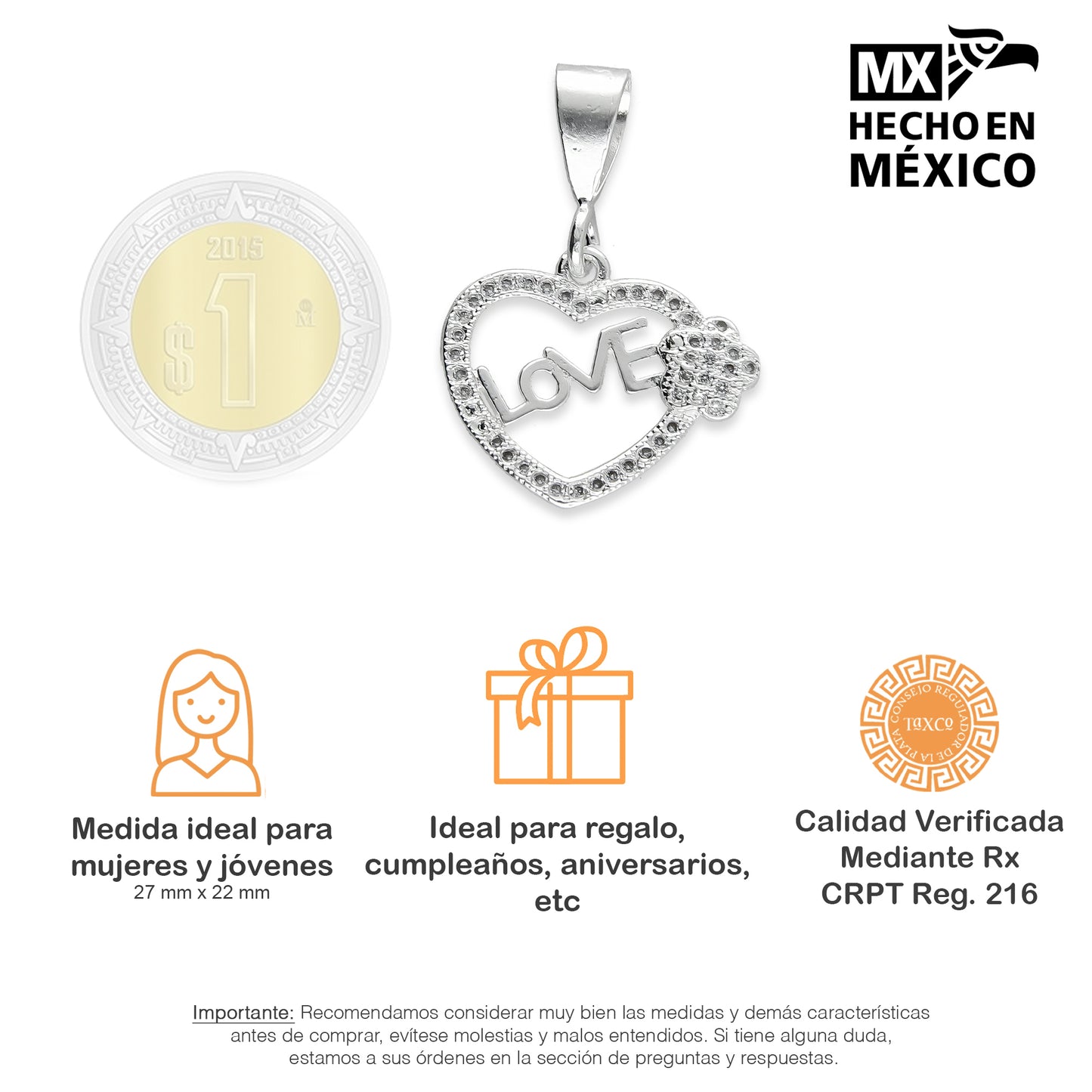 LPDJ087 Dije Corazón Love F + Regalo Plata .925 Taxco Gro 1380483222