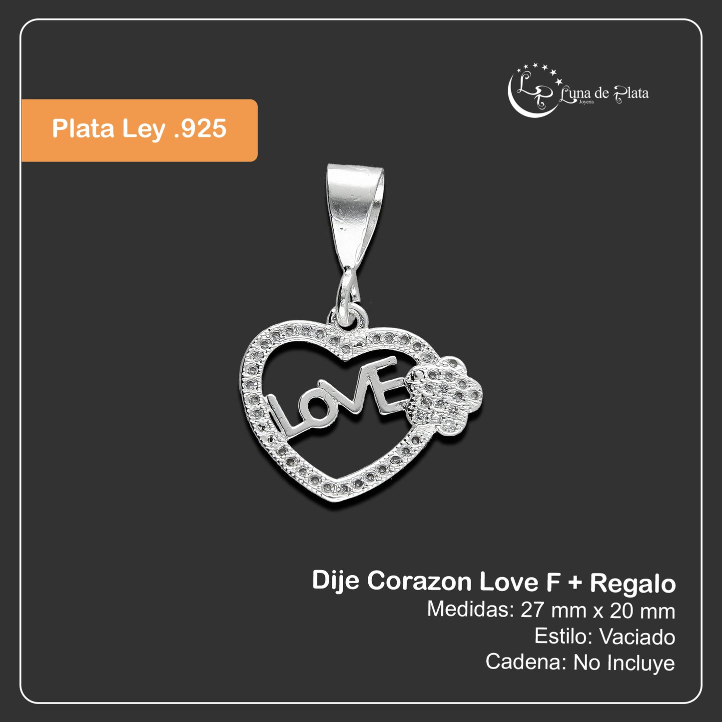 LPDJ087 Dije Corazón Love F + Regalo Plata .925 Taxco Gro 1380483222