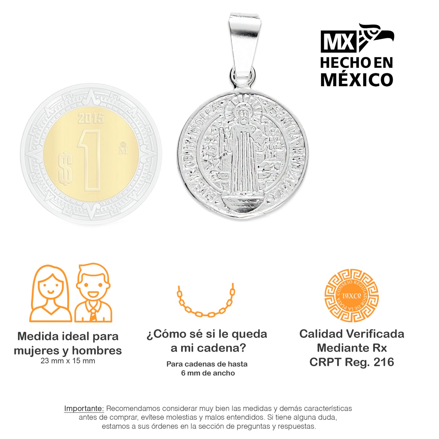 LPDJ222 Medalla San Benito 1.5 x 2.3 cm + Regalo Plata .925 Taxco Gro 2945943674