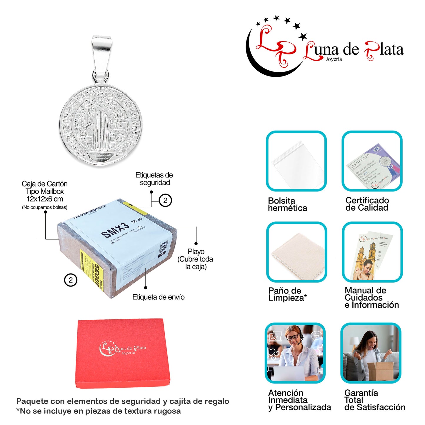 LPDJ222 Medalla San Benito 1.5 x 2.3 cm + Regalo Plata .925 Taxco Gro 2945943674