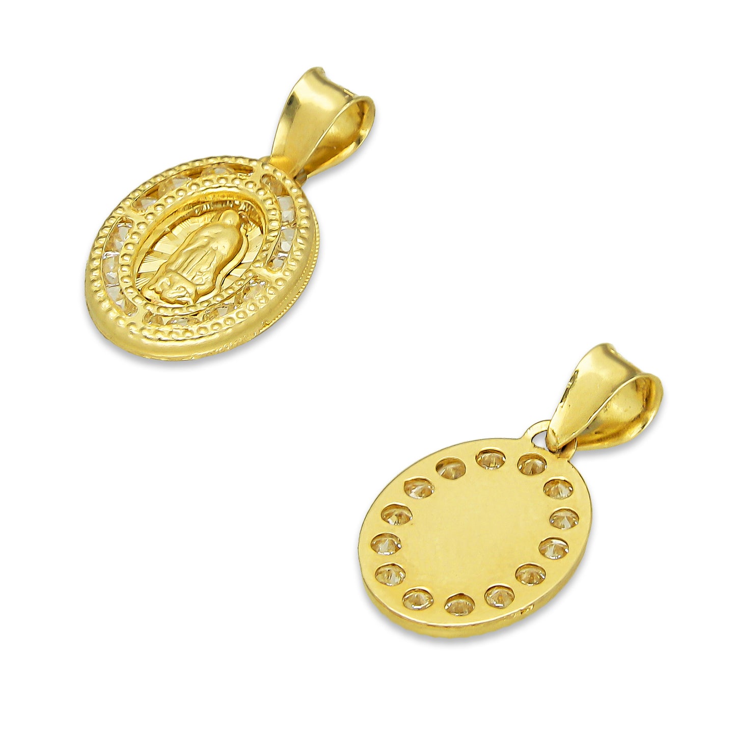 LPDJAU001 Dije Medalla Oro Sólido 10K Virgen Oval Zirc Perl .9 cm x 1.7 cm