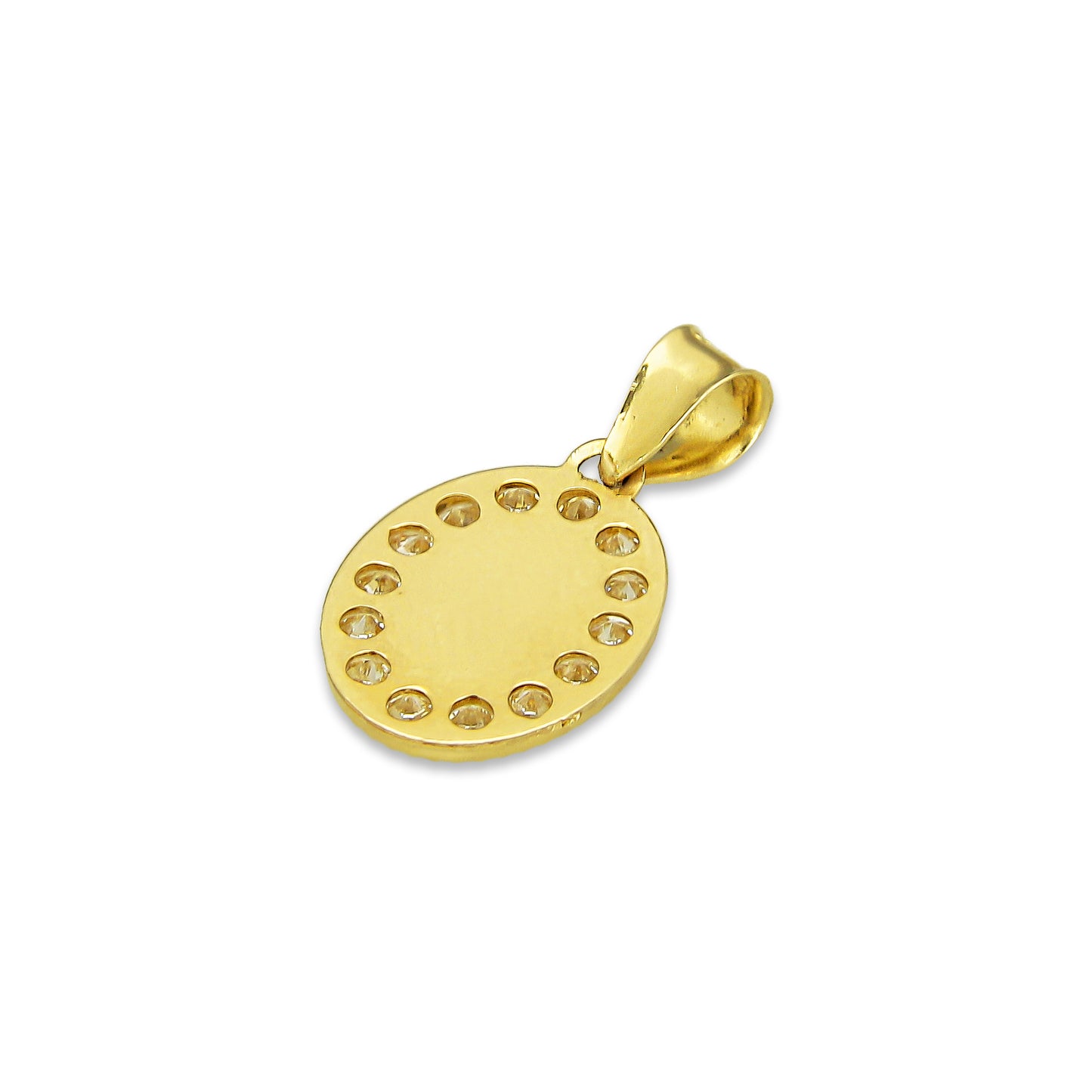 LPDJAU001 Dije Medalla Oro Sólido 10K Virgen Oval Zirc Perl .9 cm x 1.7 cm
