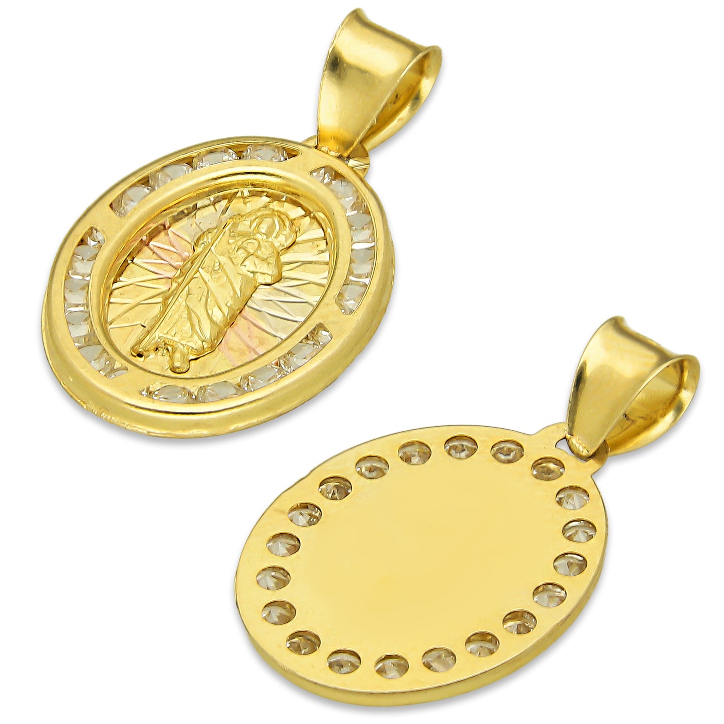 LPDJAU010 Dije Medalla Oro Sólido 10K San Judas Oval Radial Florentino 1.4 cm x 2.4 cm