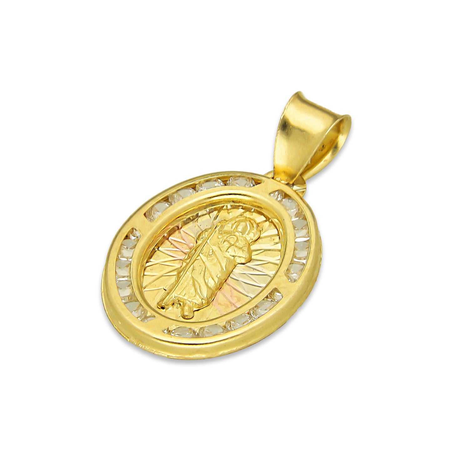 LPDJAU010 Dije Medalla Oro Sólido 10K San Judas Oval Radial Florentino 1.4 cm x 2.4 cm