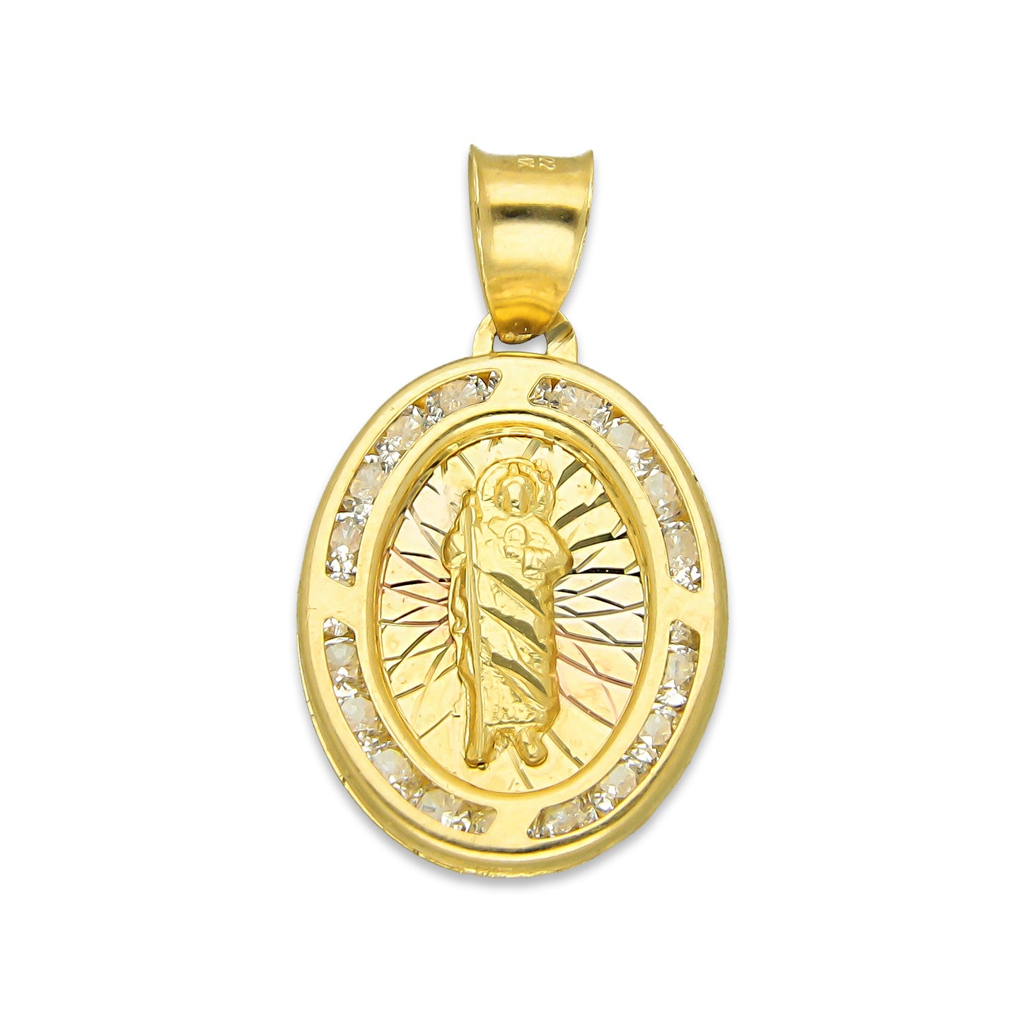 LPDJAU010 Dije Medalla Oro Sólido 10K San Judas Oval Radial Florentino 1.4 cm x 2.4 cm