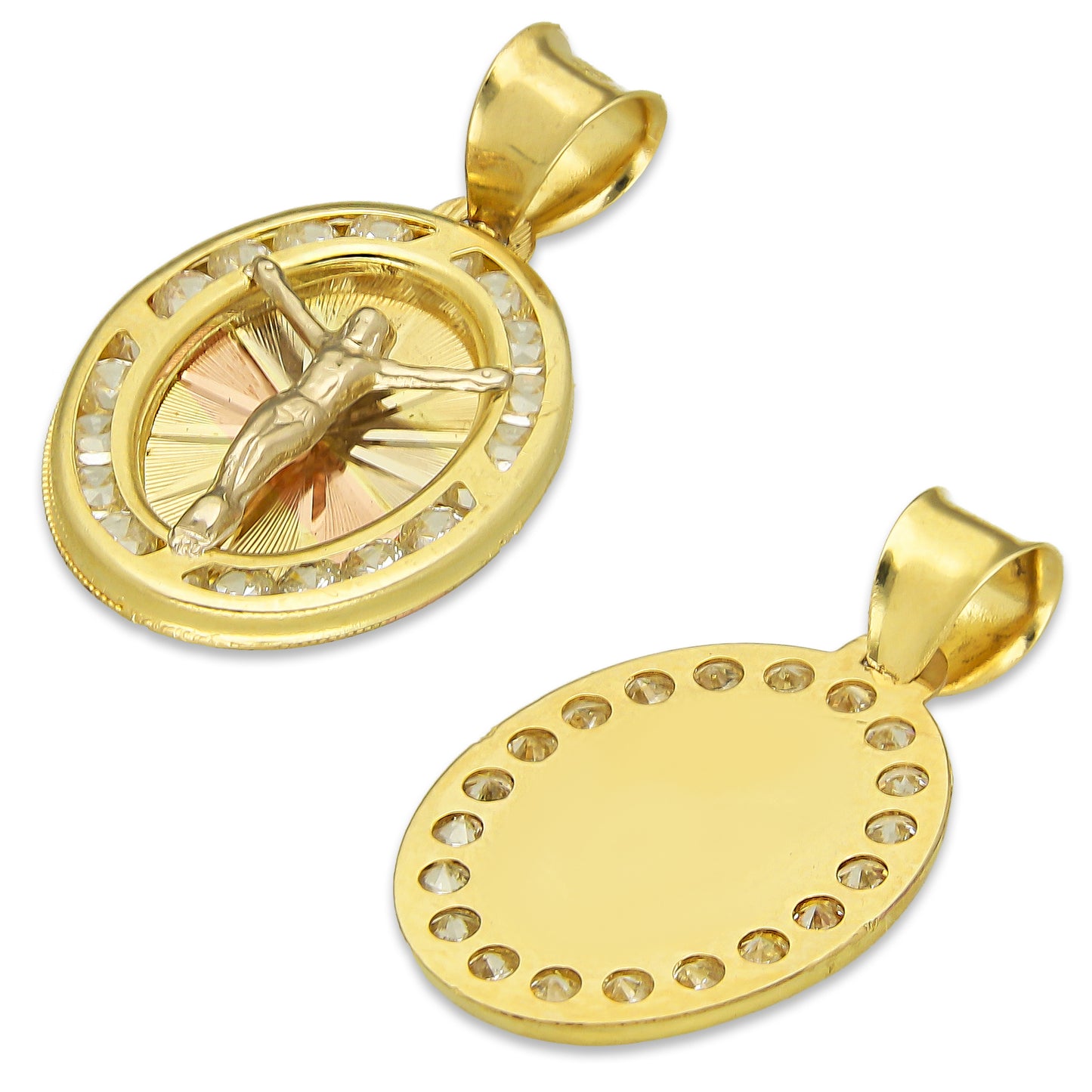 LPDJAU011 Dije Medalla Oro Sólido 10K Cristo Oval Radial Florentino 1.4 cm x 2.4 cm