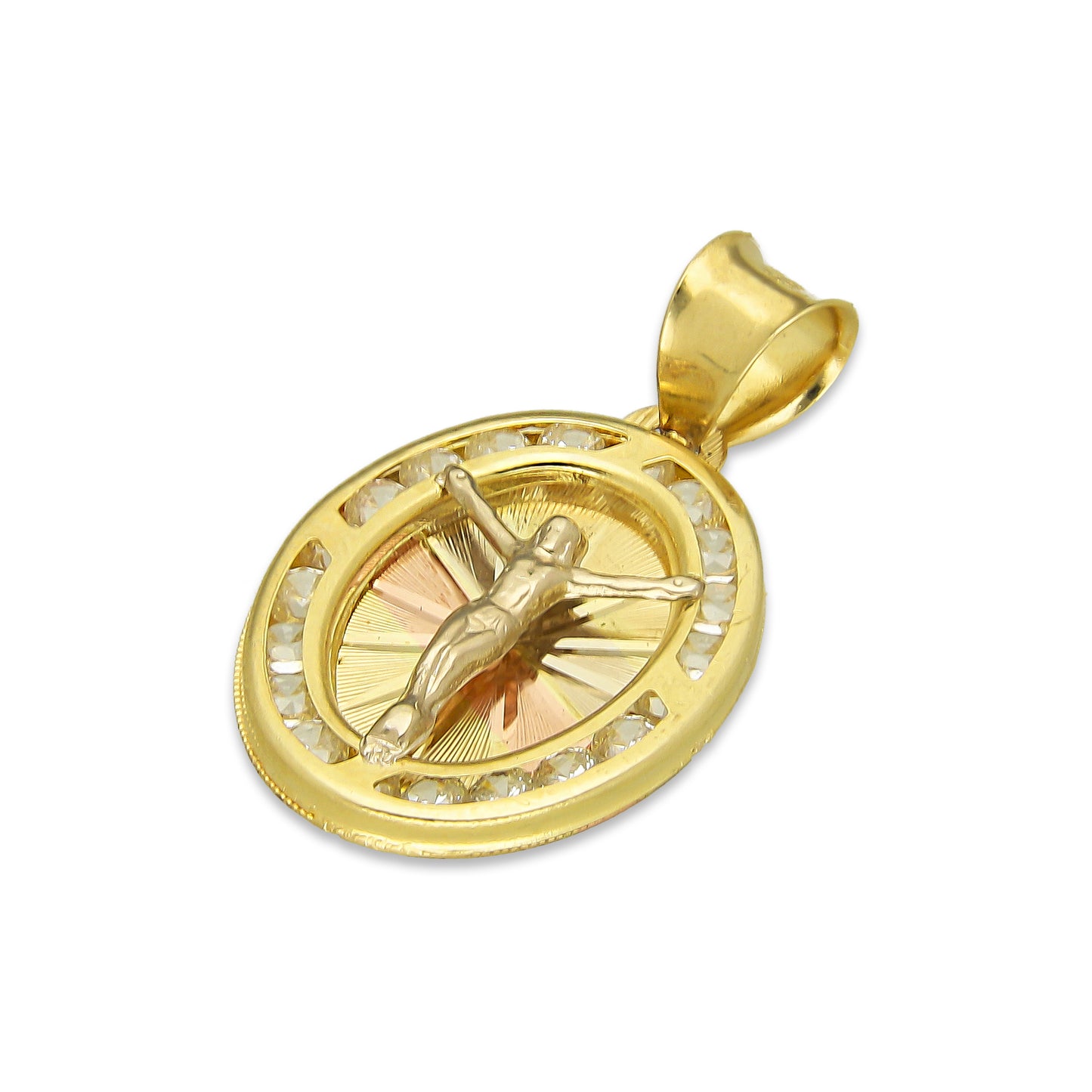 LPDJAU011 Dije Medalla Oro Sólido 10K Cristo Oval Radial Florentino 1.4 cm x 2.4 cm