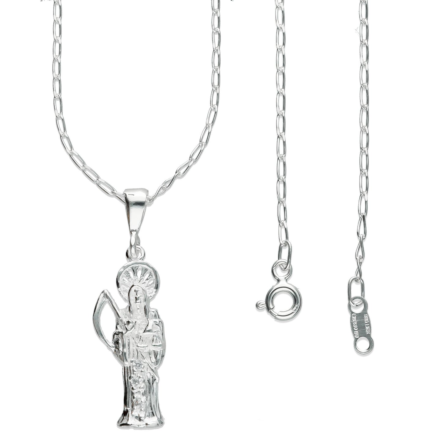 LPDP041 Dije Santa Muerte Chica + Cadena 45 cm Plata .925 Taxco Gro 1381071649