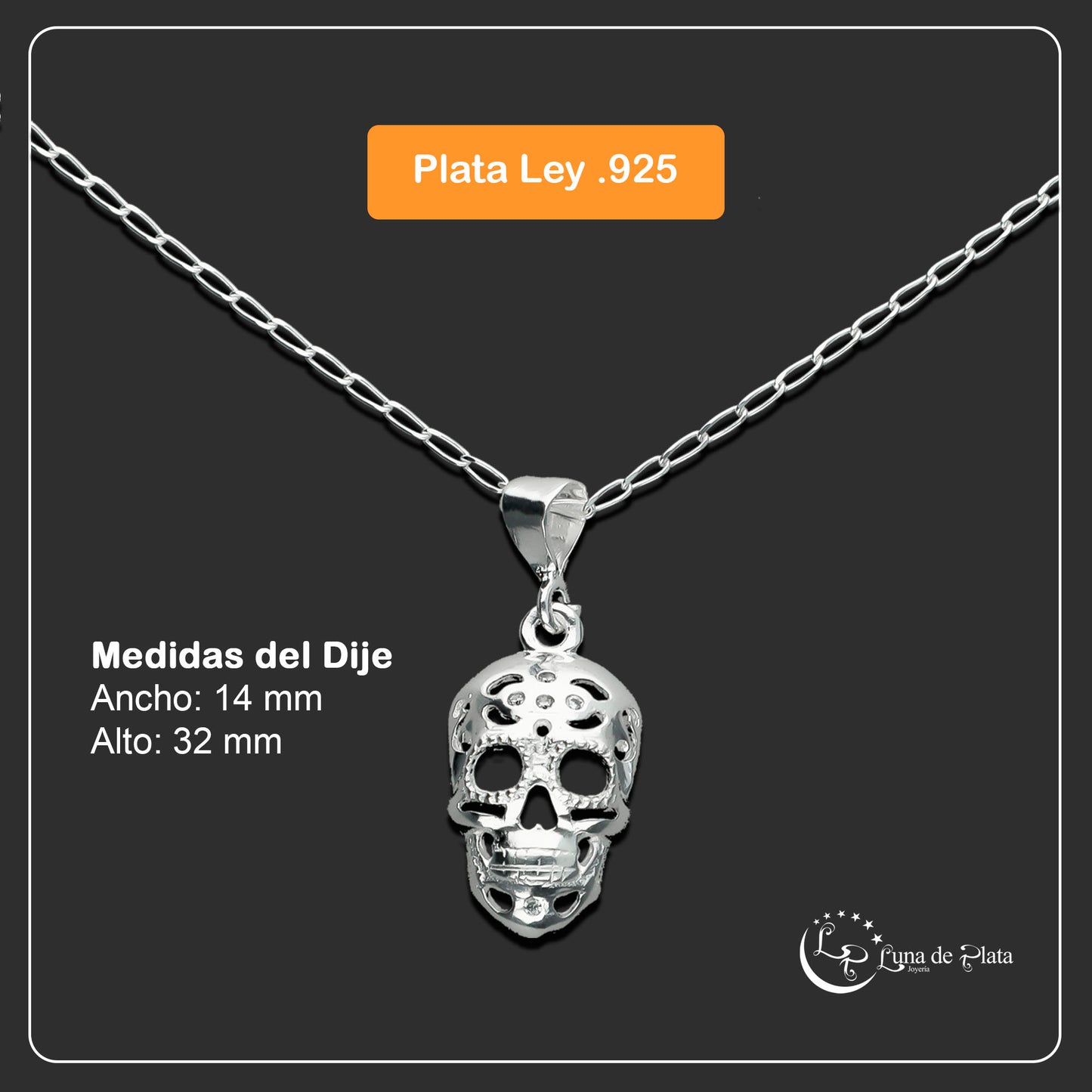 LPDP049 Dije Calavera AB + Cadena 45 cm Plata .925 Taxco Gro 1385789825