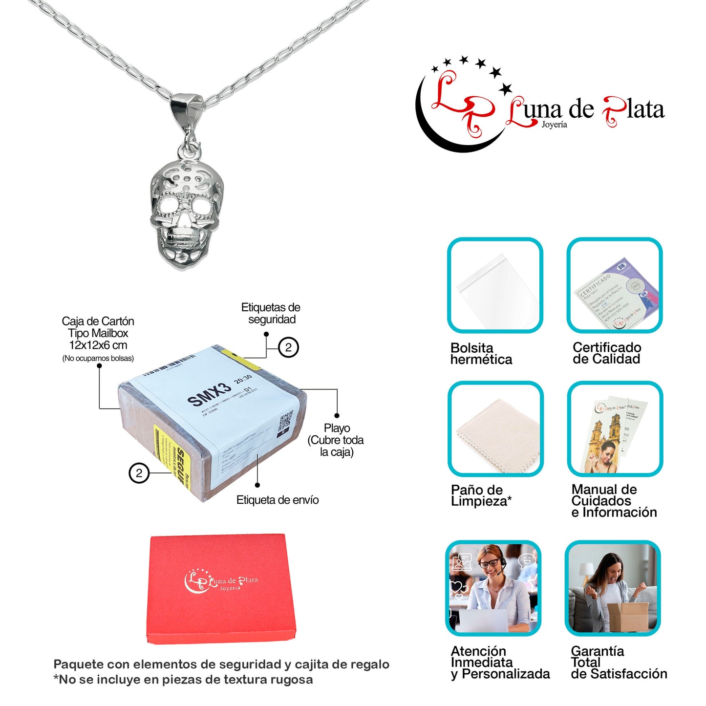 LPDP049 Dije Calavera AB + Cadena 45 cm Plata .925 Taxco Gro 1385789825