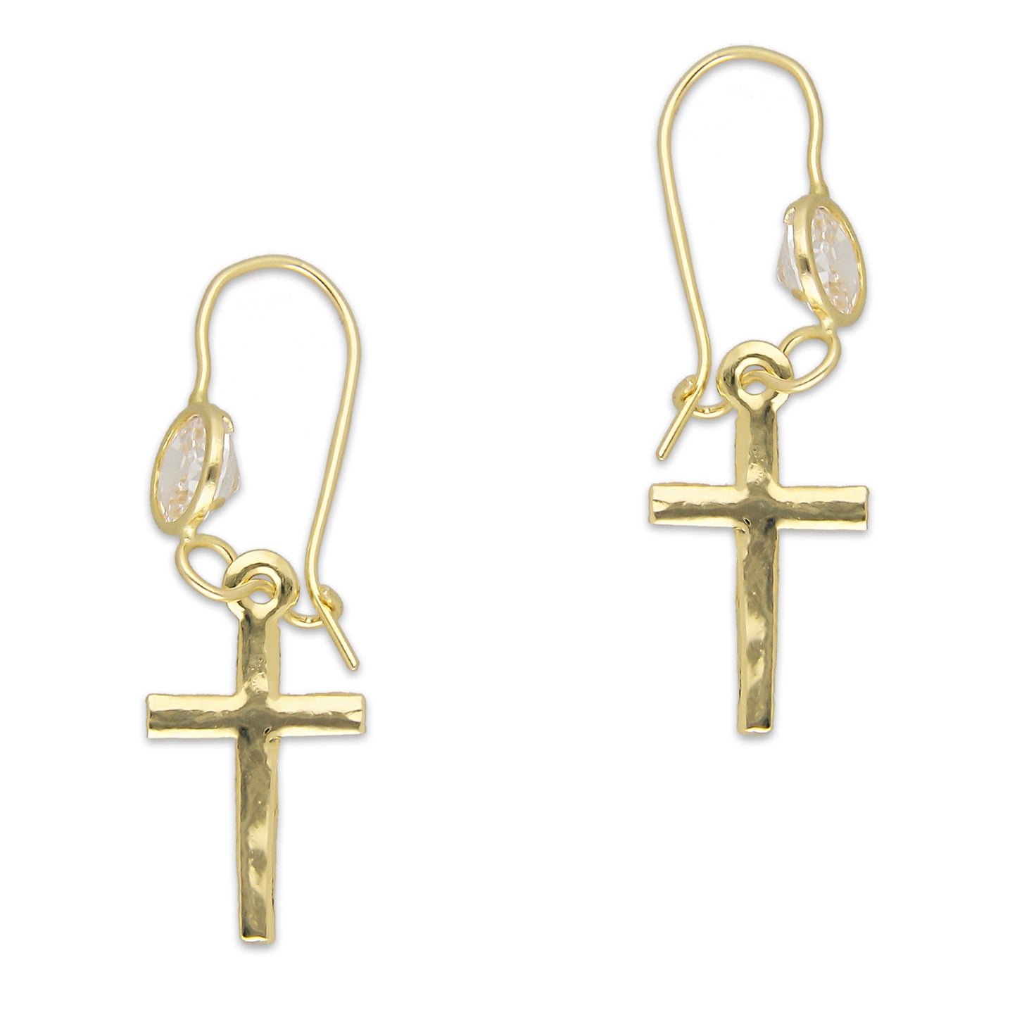 LPEAR001 Arete Arillo Oro Sólido 10K Modelo Cruz Colgante con Zirconia Blanca 2530958513