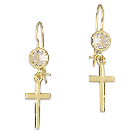 LPEAR001 Arete Arillo Oro Sólido 10K Modelo Cruz Colgante con Zirconia Blanca 2530958513