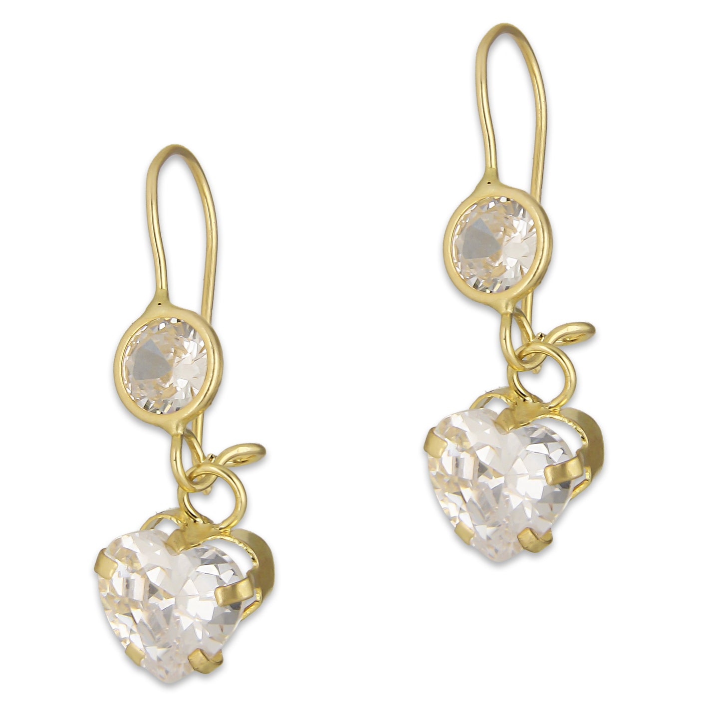 LPEAR005 Arete Arillo Oro Sólido 10K Modelo Corazón de Zirconia Blanca Colgante 2531023059