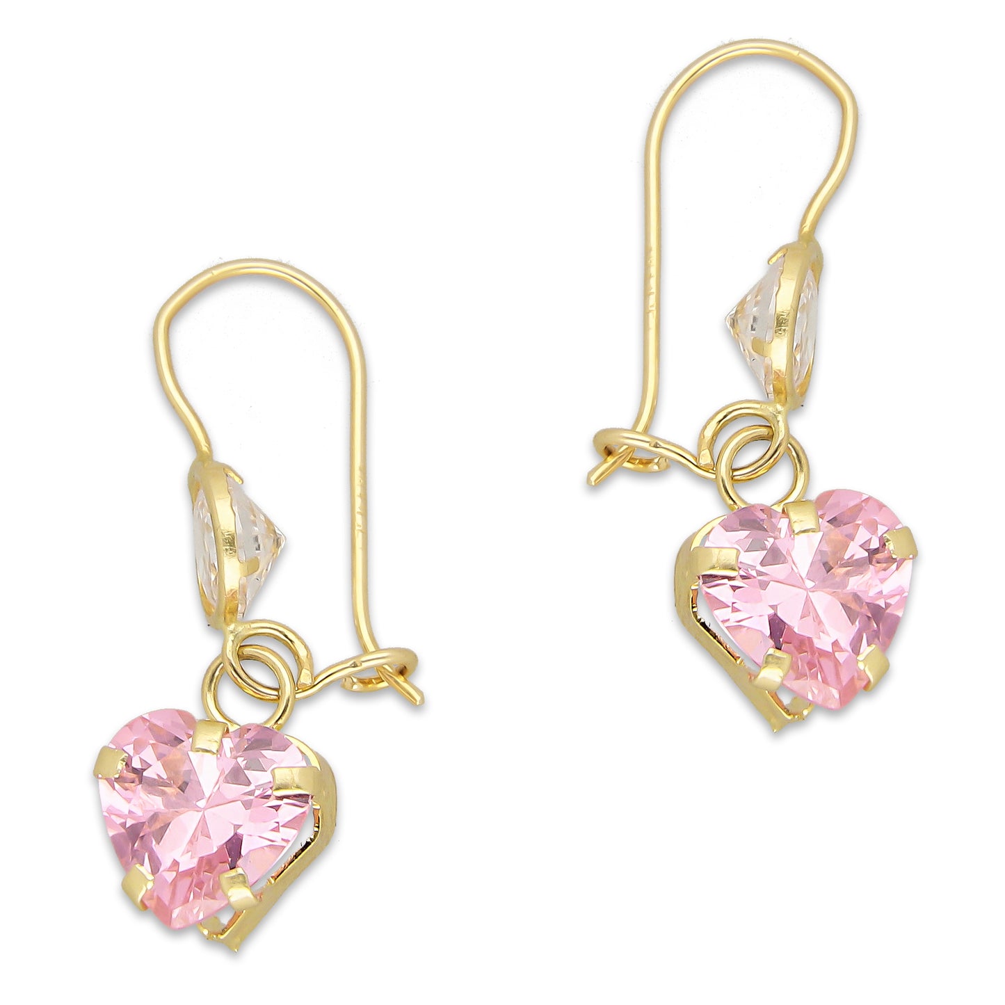 LPEAR006 Arete Arillo Oro Sólido 10K Modelo Corazón de Zirconia Rosa Colgante 2531074521