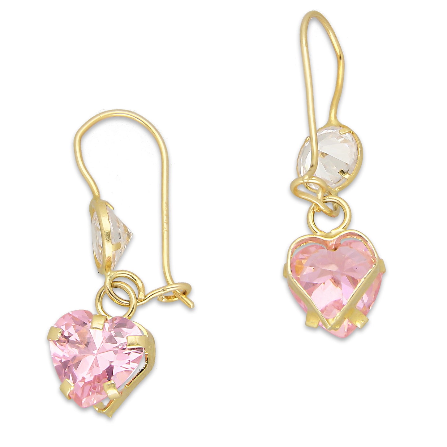 LPEAR006 Arete Arillo Oro Sólido 10K Modelo Corazón de Zirconia Rosa Colgante 2531074521