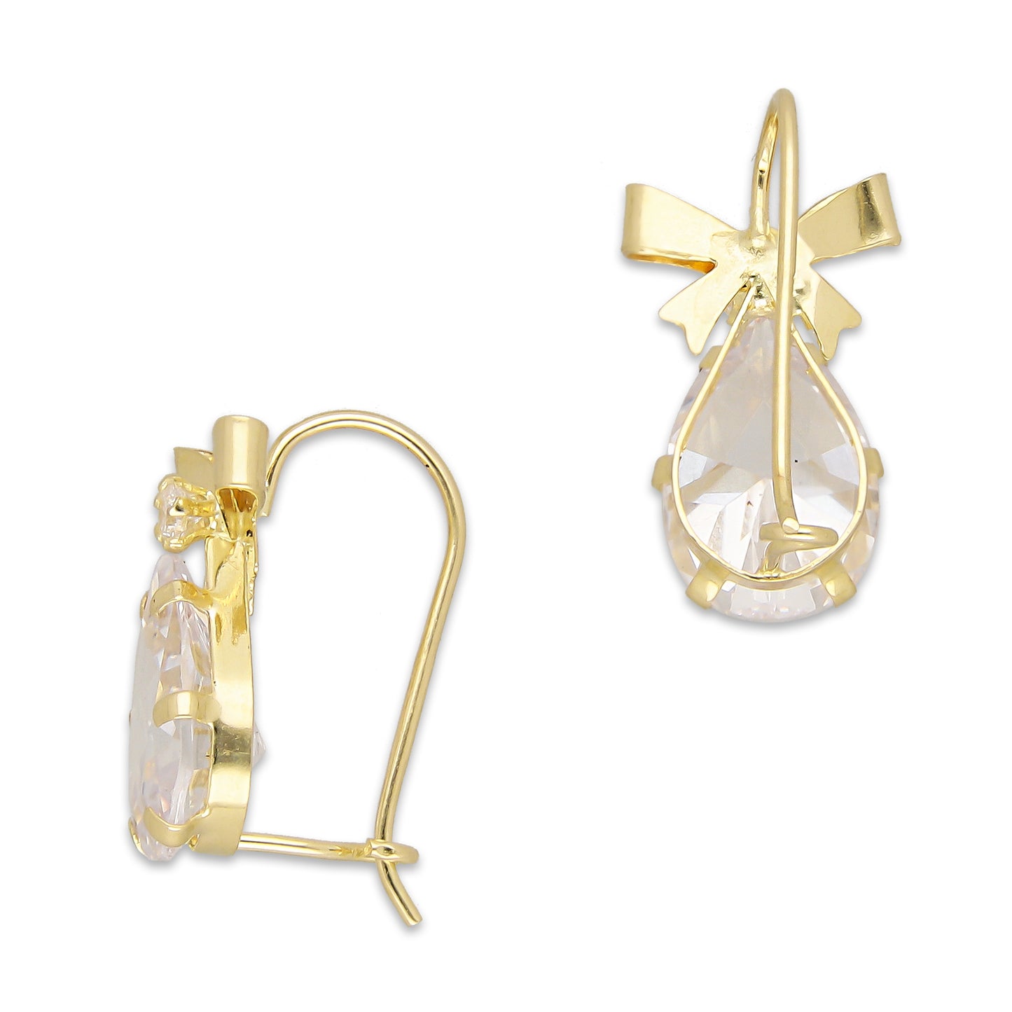 LPEAR008 Arete Arillo Oro Sólido 10K Modelo Moñito con Zirconia de Gota Blanca 2530996899