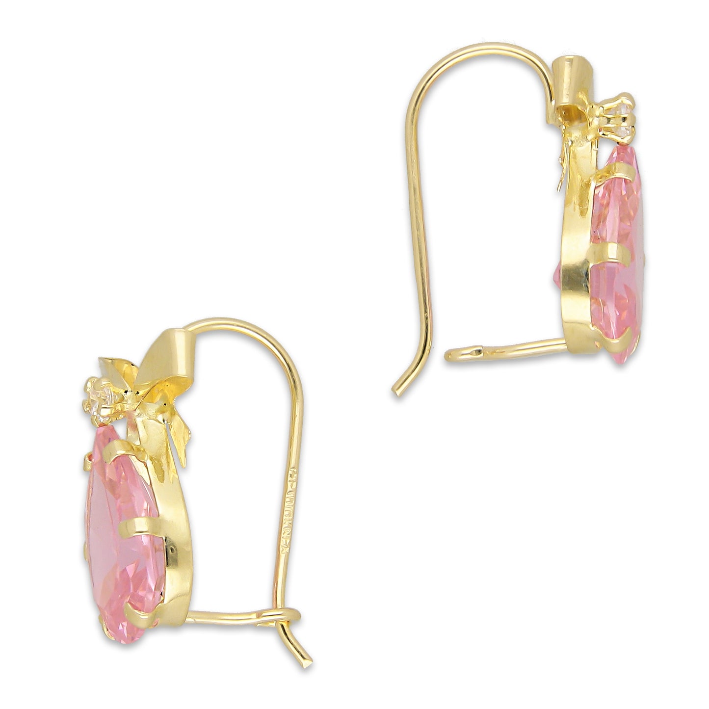 LPEAR009 Arete Arillo Oro Sólido 10K Modelo Moñito con Zirconia de Gota Rosa 2531139165