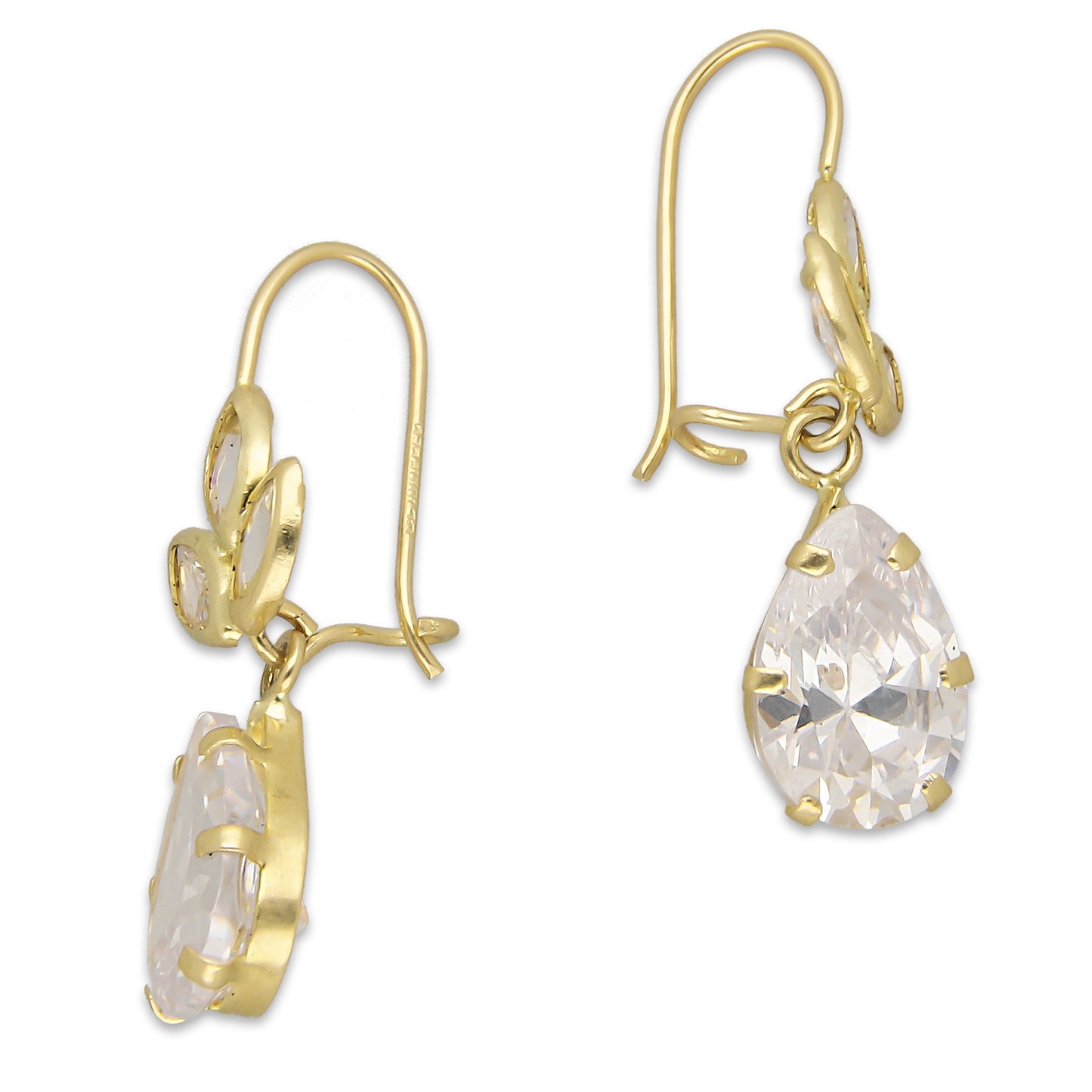 LPEAR010 Arete Arillo Oro Sólido 10K Modelo 3 Hojitas con Zirconia de Gota Blanca 2530971063